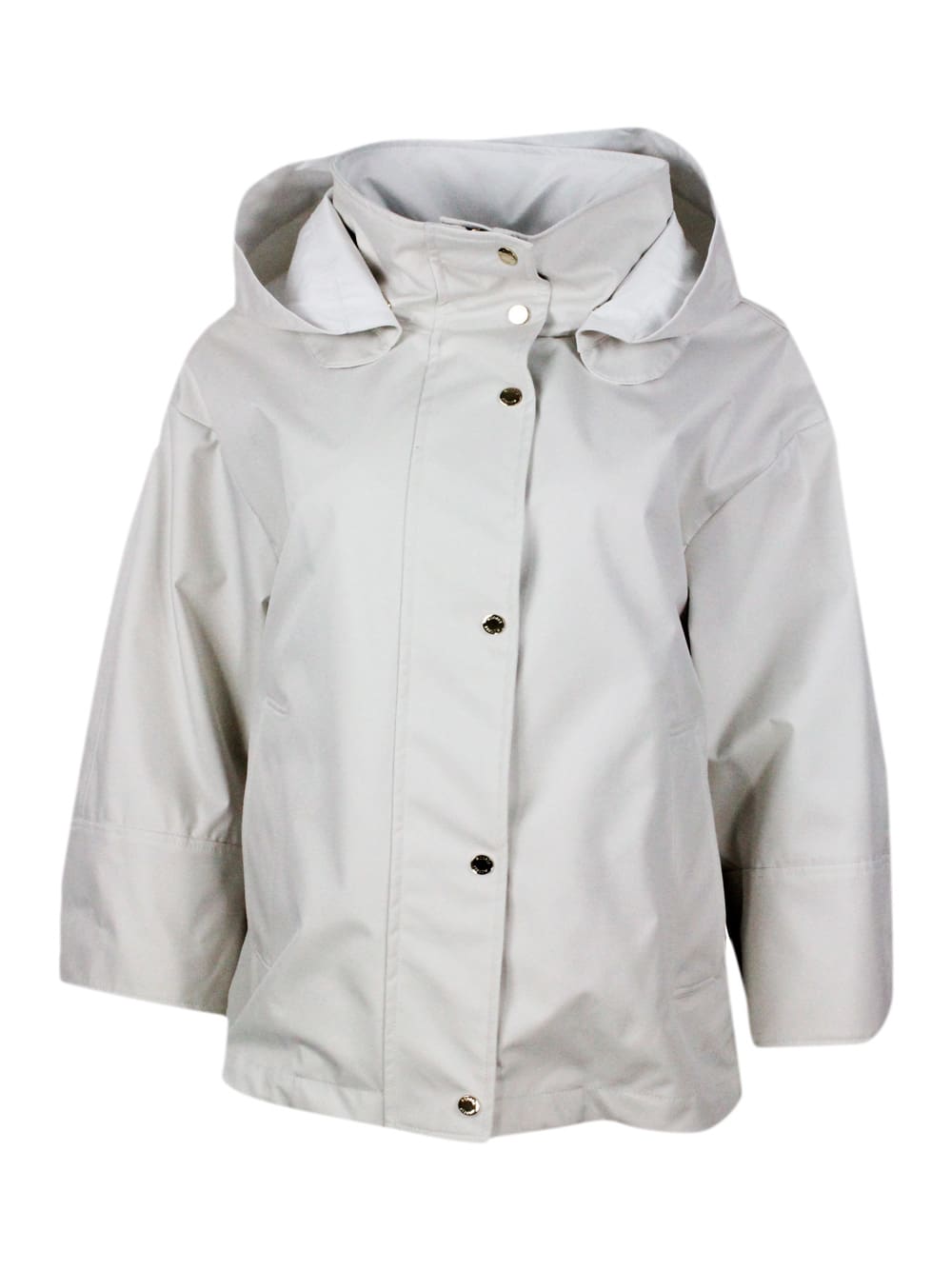 Shop Moorer Jacket In Fine Waterproof Material 2 Umbrellas With Detachable Hood, Side Zips On The Sides And Inte In Avorio Light Bianco