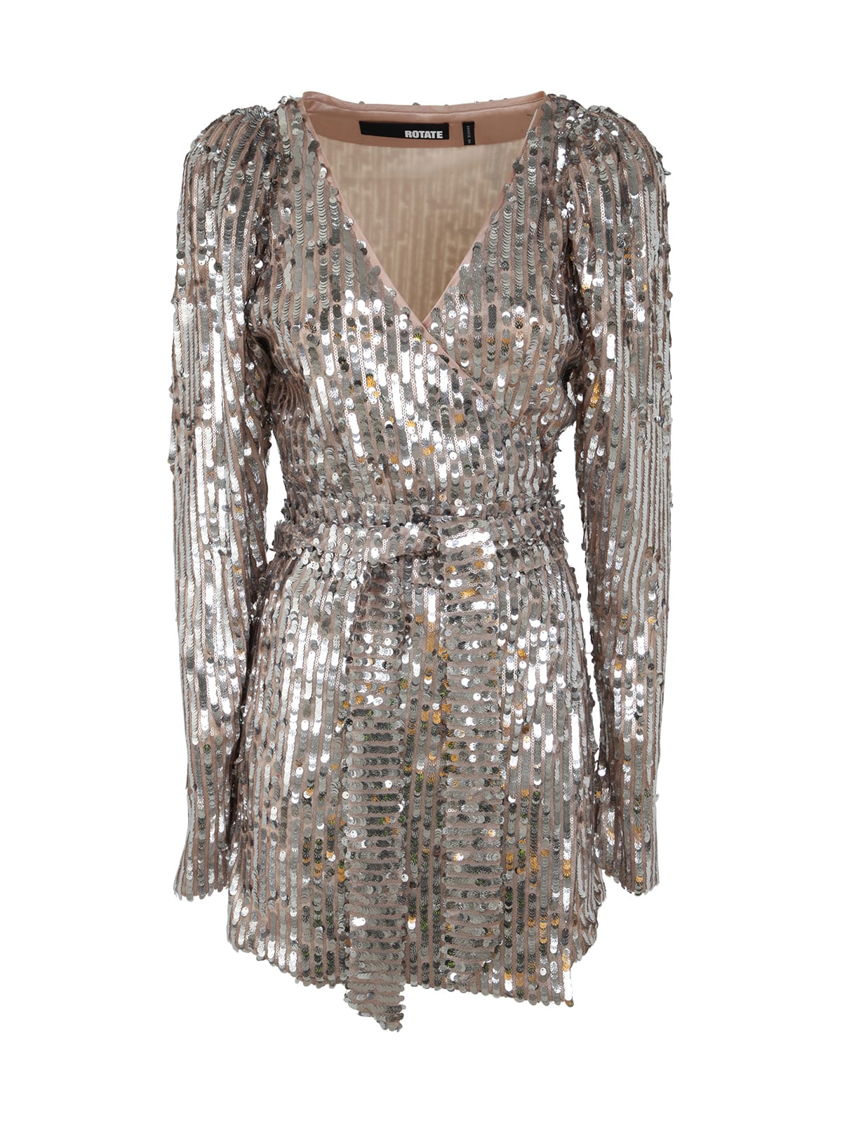 Rotate Birger Christensen Briiidget Sequin Wrap Dress In Tcx Silver