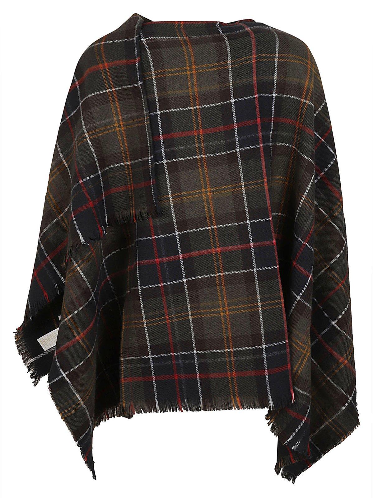 Barbour Montieth Check-pattern Frayed Edge Poncho In Multi