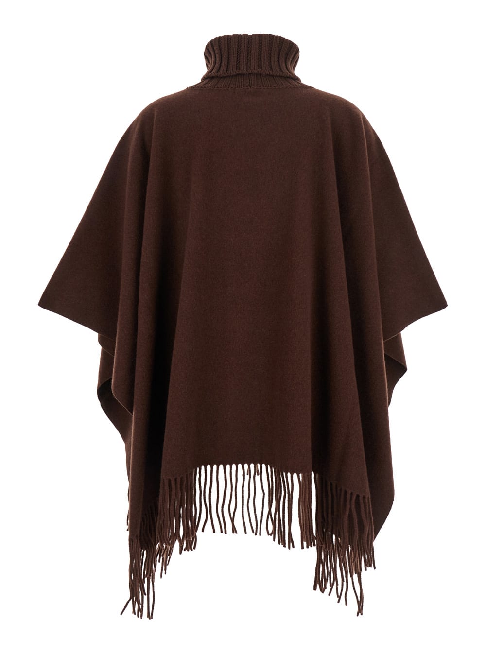 Fabiana Filippi Brown Cape With High Neck And Fringed Hem In Wool Blend Woman In Brown