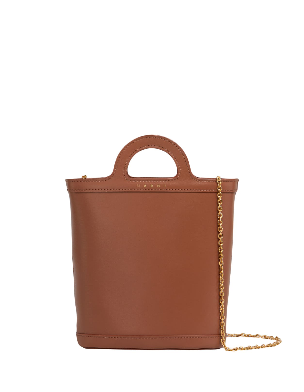 Shop Marni Tropicalia Nano Bucket Bag In Brown Leather