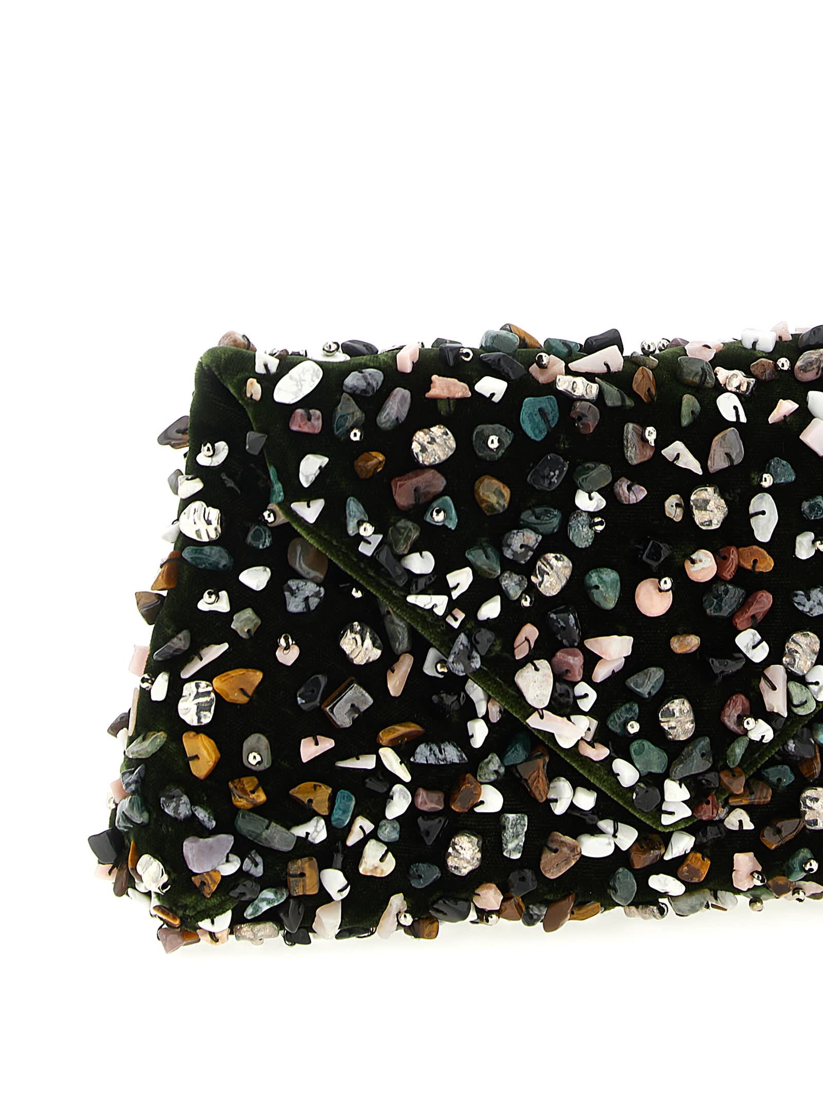 Dries Van Noten Embellished Envelope Clutch In Green