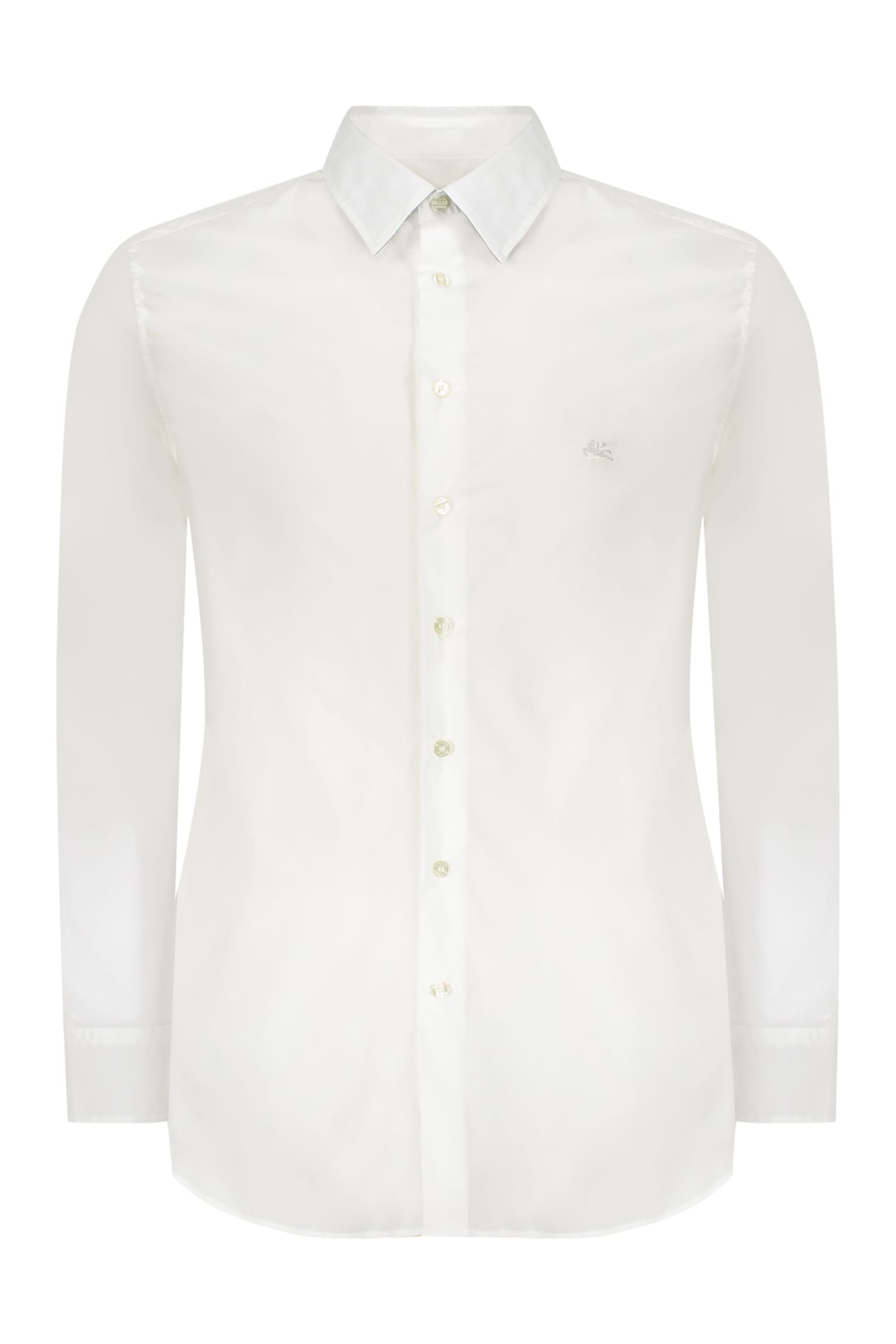 White Shirt With Embroidered Logo And Printed Undercollar