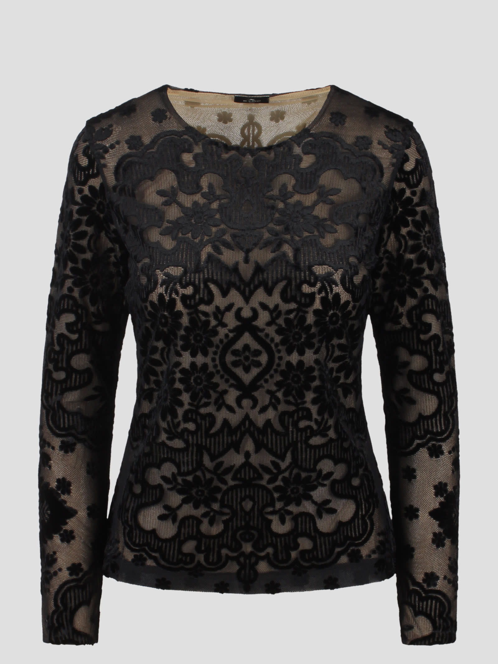 Shop Etro Velvet Jacquard Tulle Top In Black