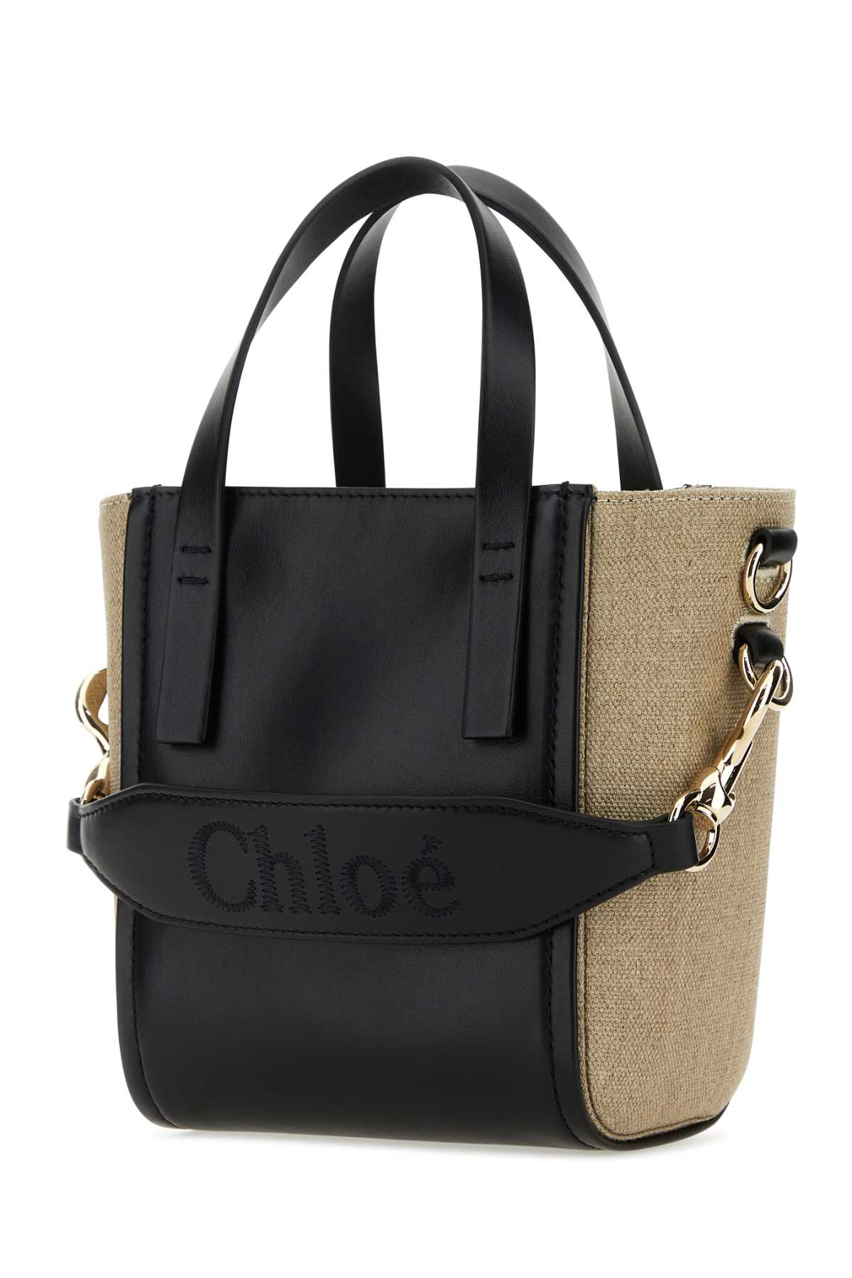 Shop Chloé Two-tone Canvas And Leather Small Sense Shopping Bag In Black
