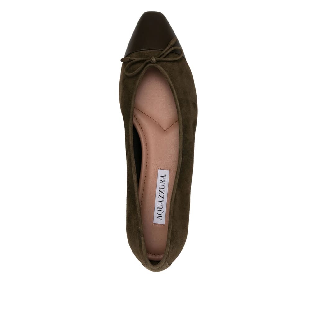 Aquazzura Gioia Bow-detailed Leather-trimmed Suede Ballet Flats In Green