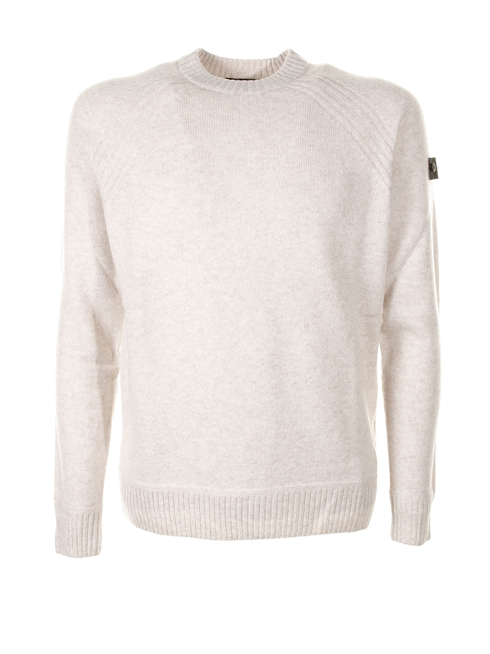 Peuterey White Crew-neck Sweater With Logo In Fiocco Avena