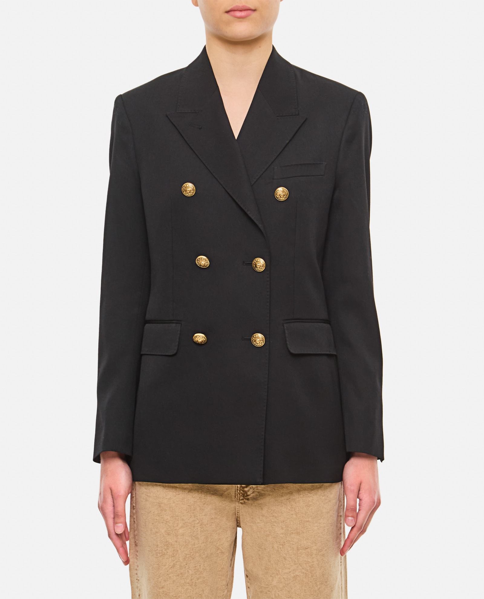 Shop Golden Goose Double Breasted Blazer With Gold Bottons In Black