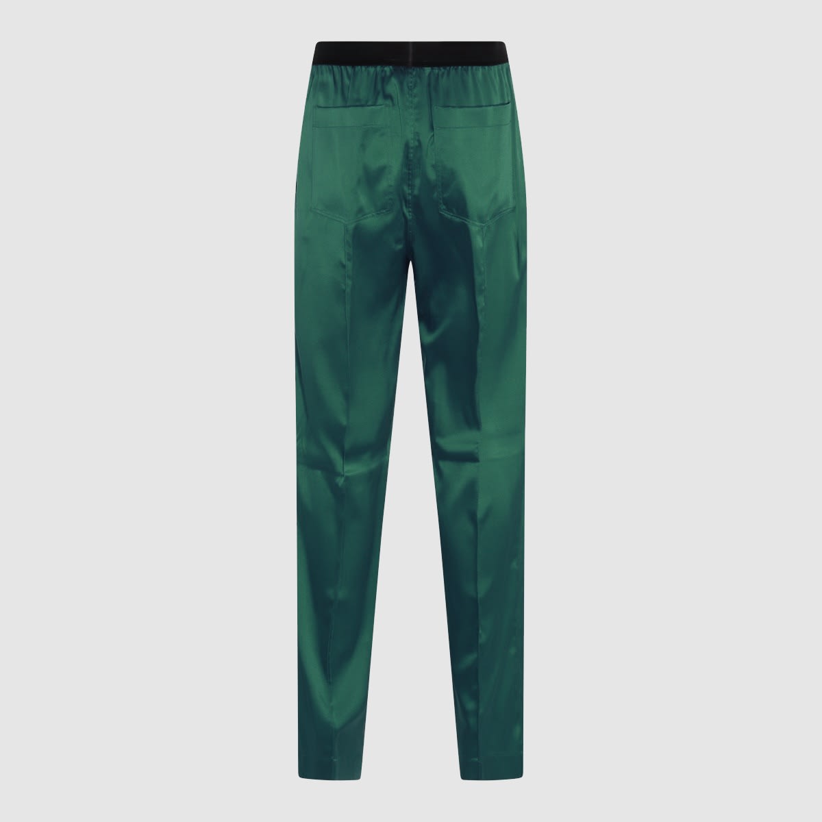 Shop Tom Ford Green Silk - Blend Trousers In Dark Emerald