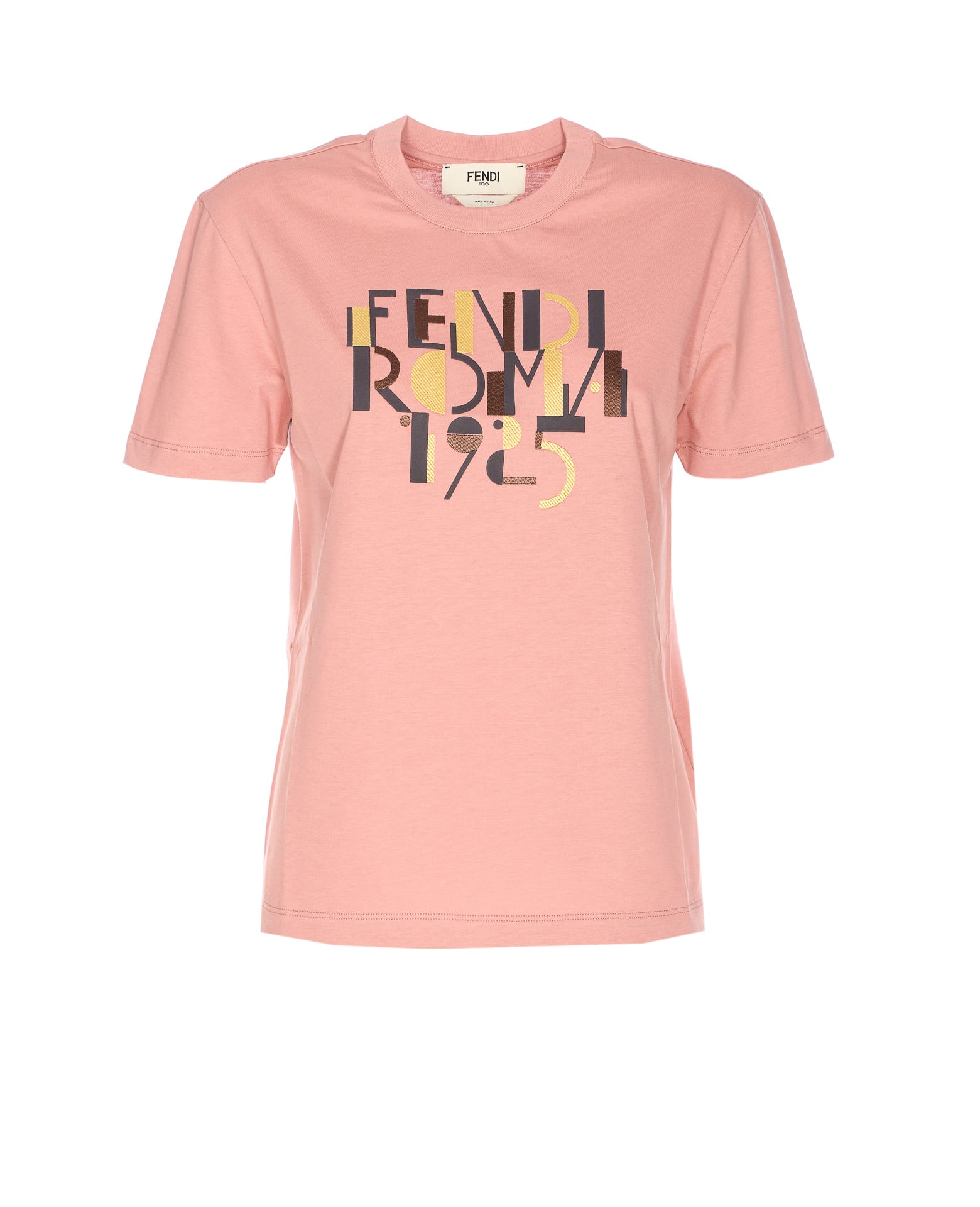 Fendi Pink Cotton T-shirt With Logo Print Women In Multi