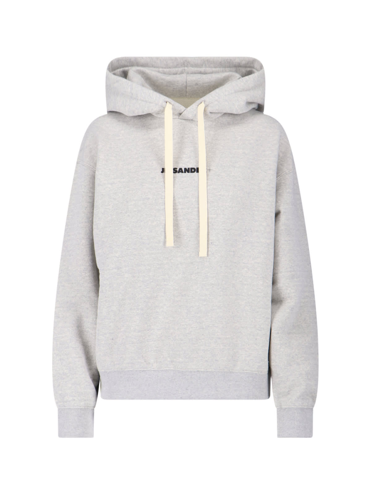 Jil Sander Hooded Knit Sweatshirt With Ribbed Cuffs And Hem In Gray