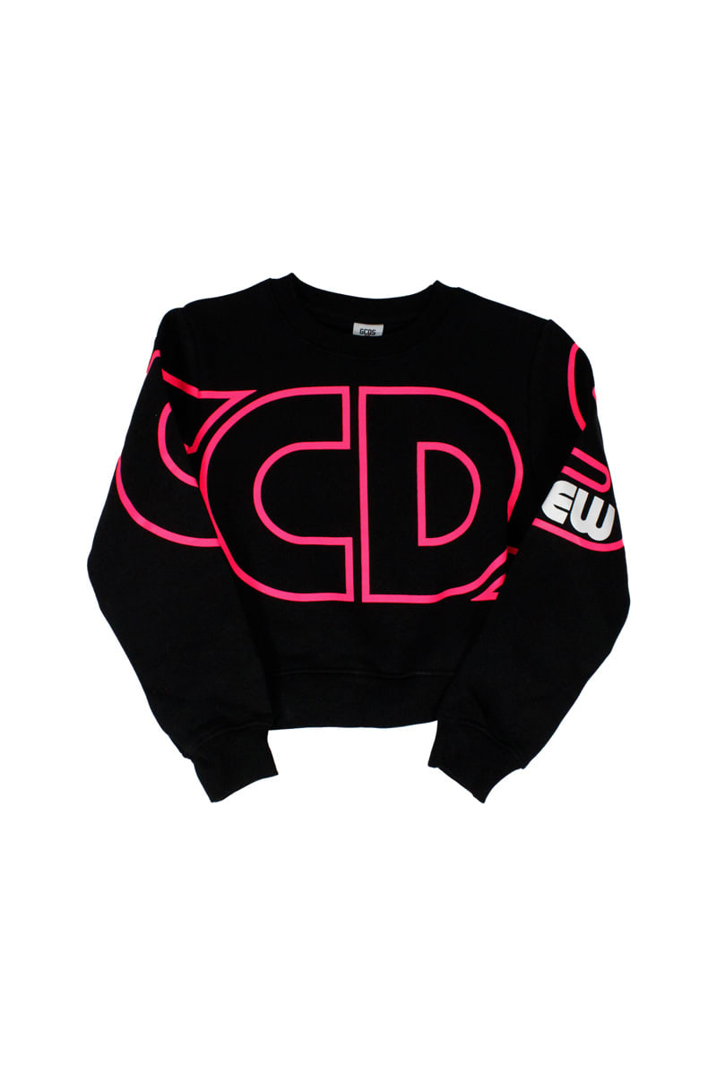 GCDS Mini Crewneck Cotton Sweatshirt With Embossed Logo Lettering