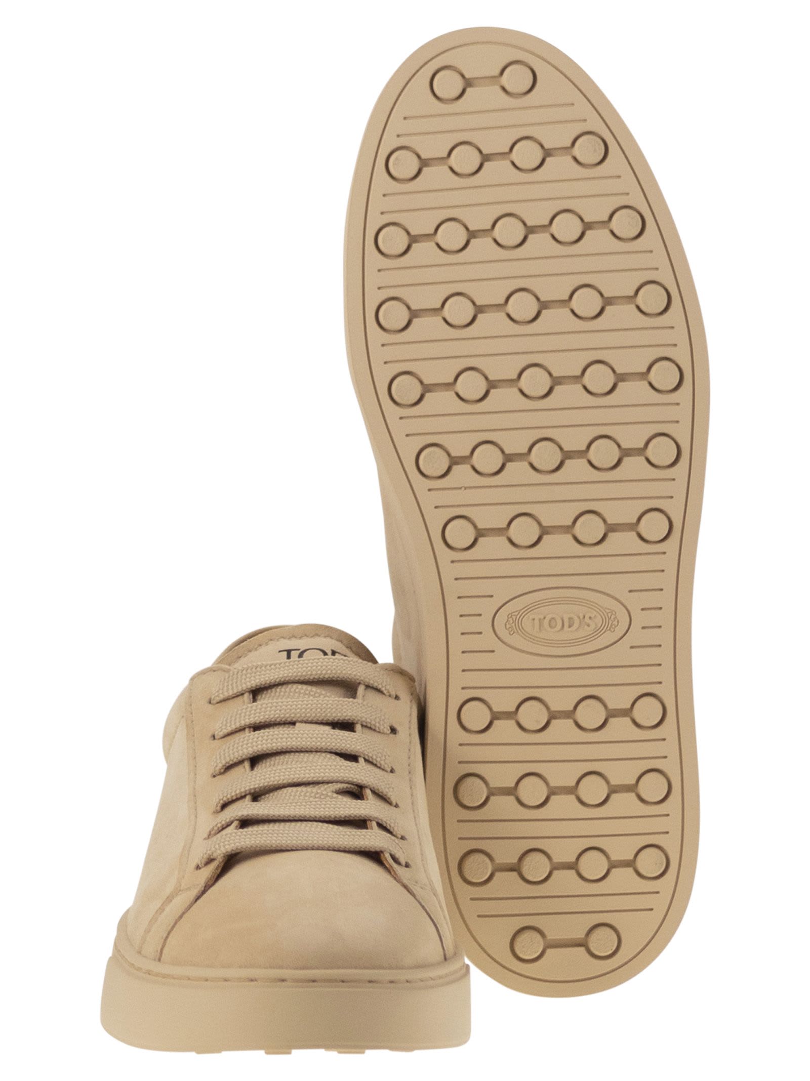 Shop Tod's Suede Leather Sneakers In Light Beige