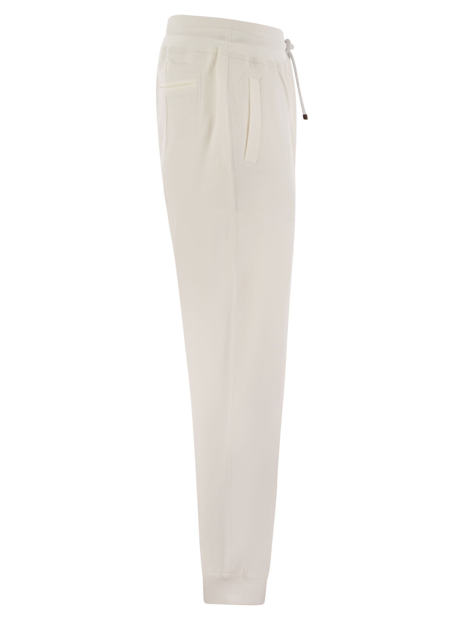 Shop Brunello Cucinelli Cotton Fleece Trousers With Crête And Elasticated Hem In White