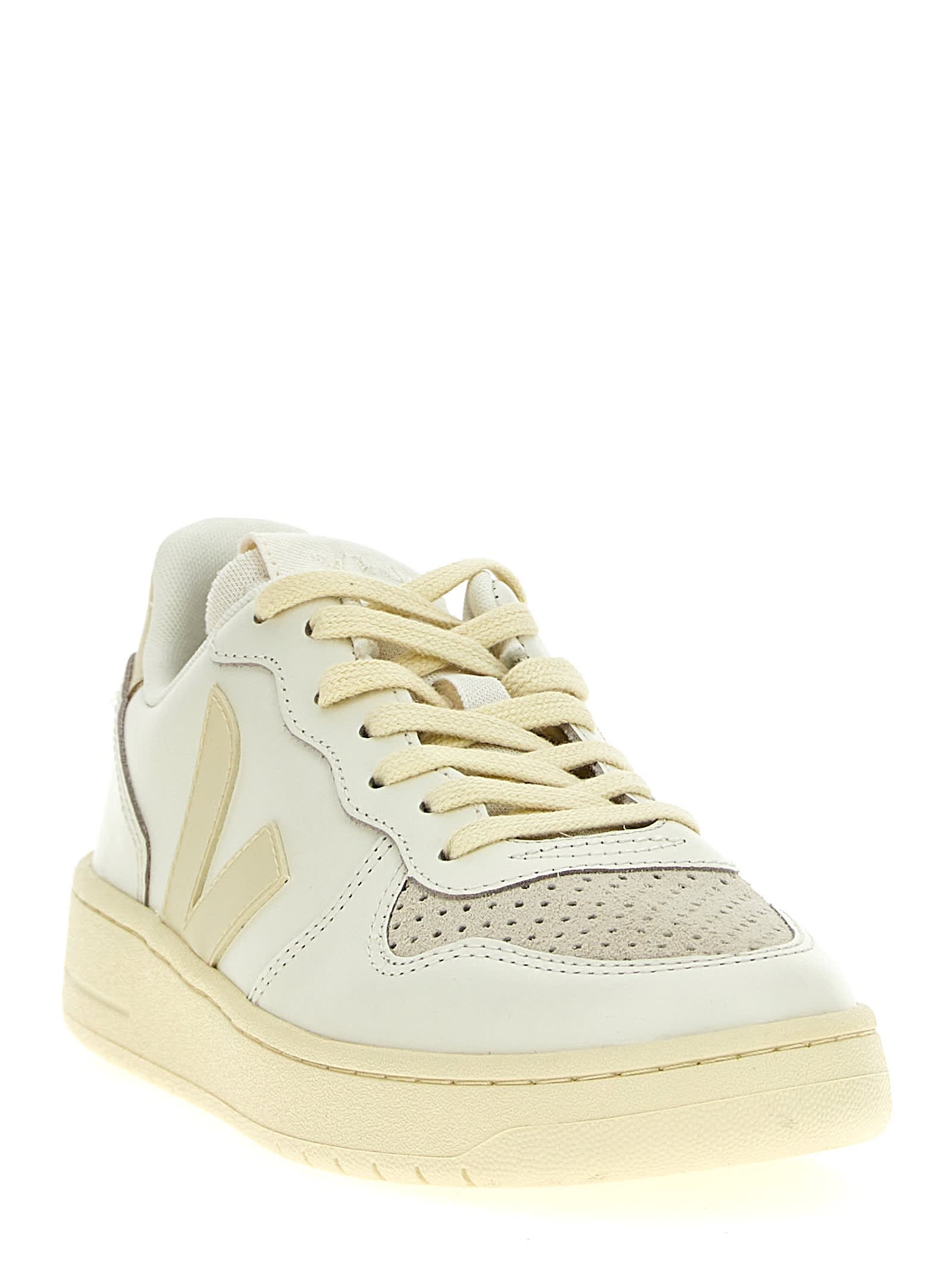 Veja V-10 Bicolor Leather Low-top Sneakers In White