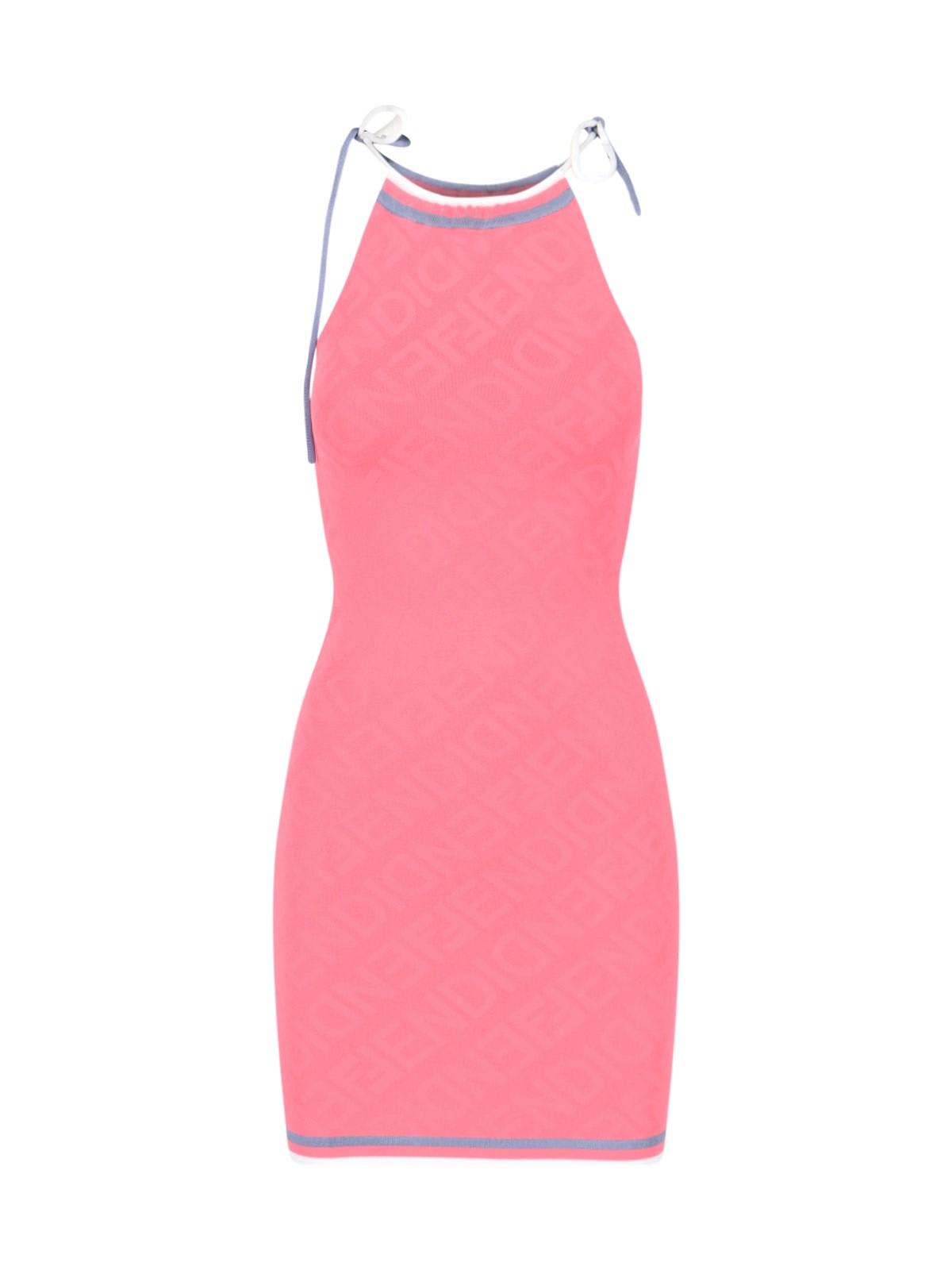 Fendi Textured Mini Dress With Adjustable Straps And Subtle Hemline In Rosa