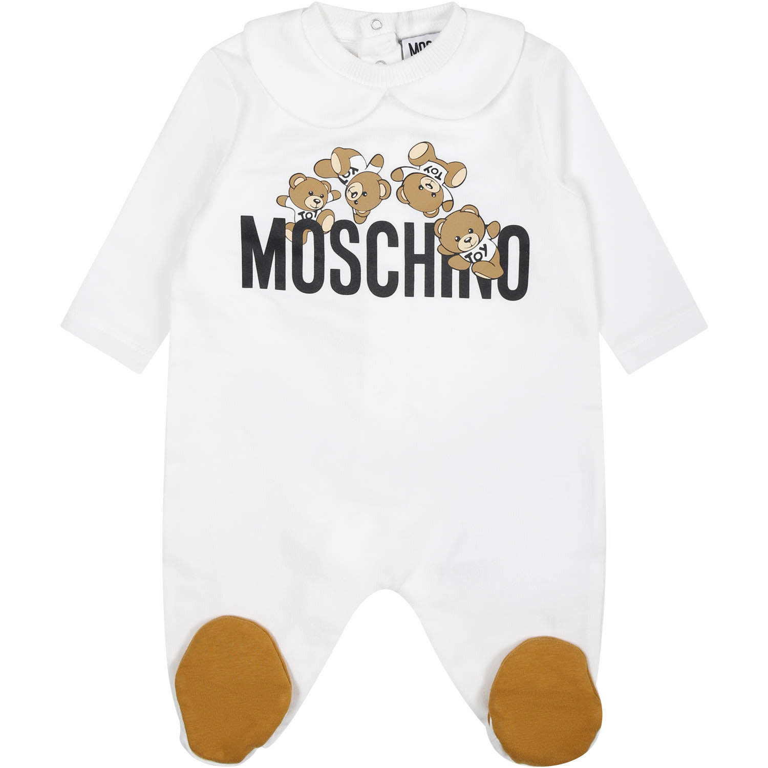 Moschino White Playsuit For Babies With Logo And Teddy Bear