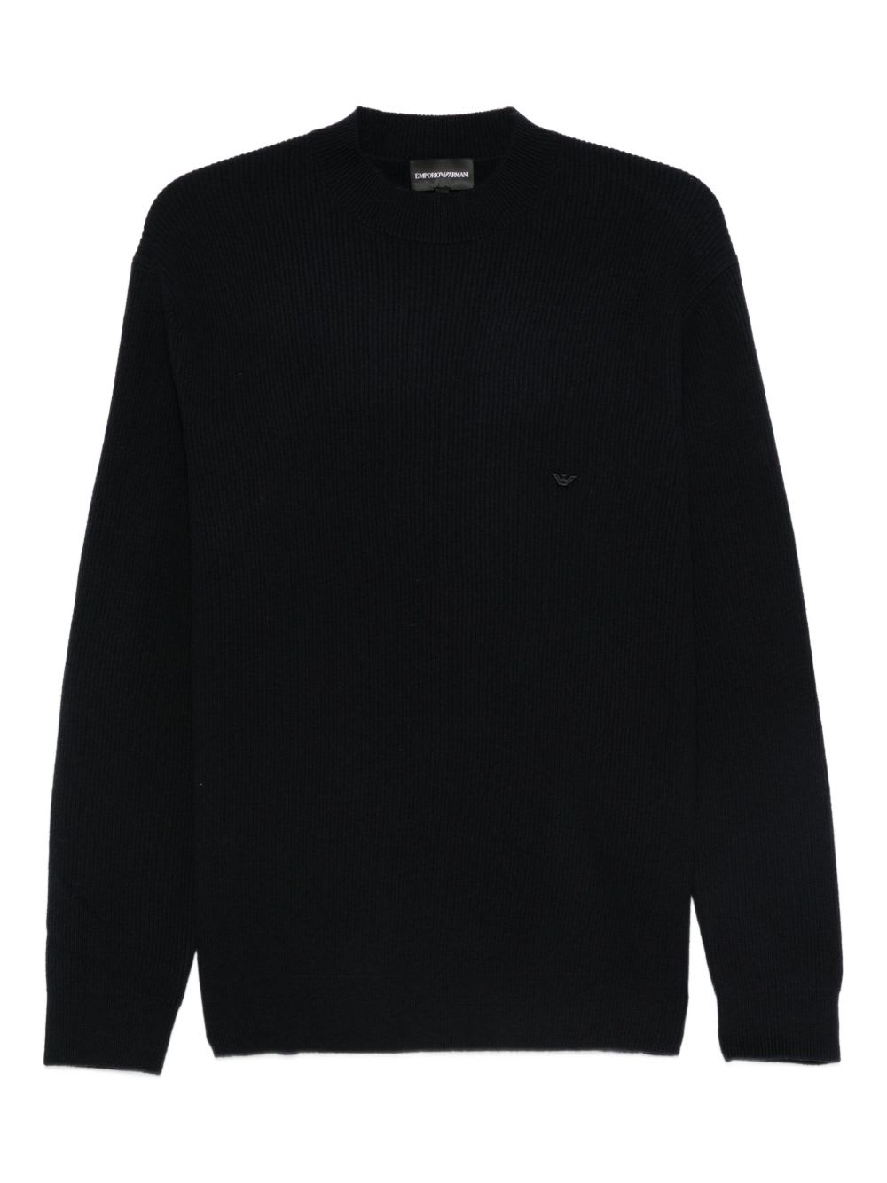 Emporio Armani Tonal Diamond Wool Sweater In Black