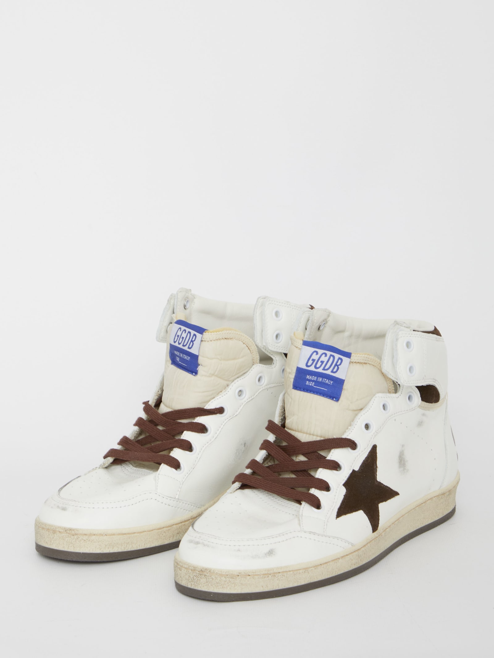 Shop Golden Goose Sky-star Sneakers In White/beige/chocolate Brown