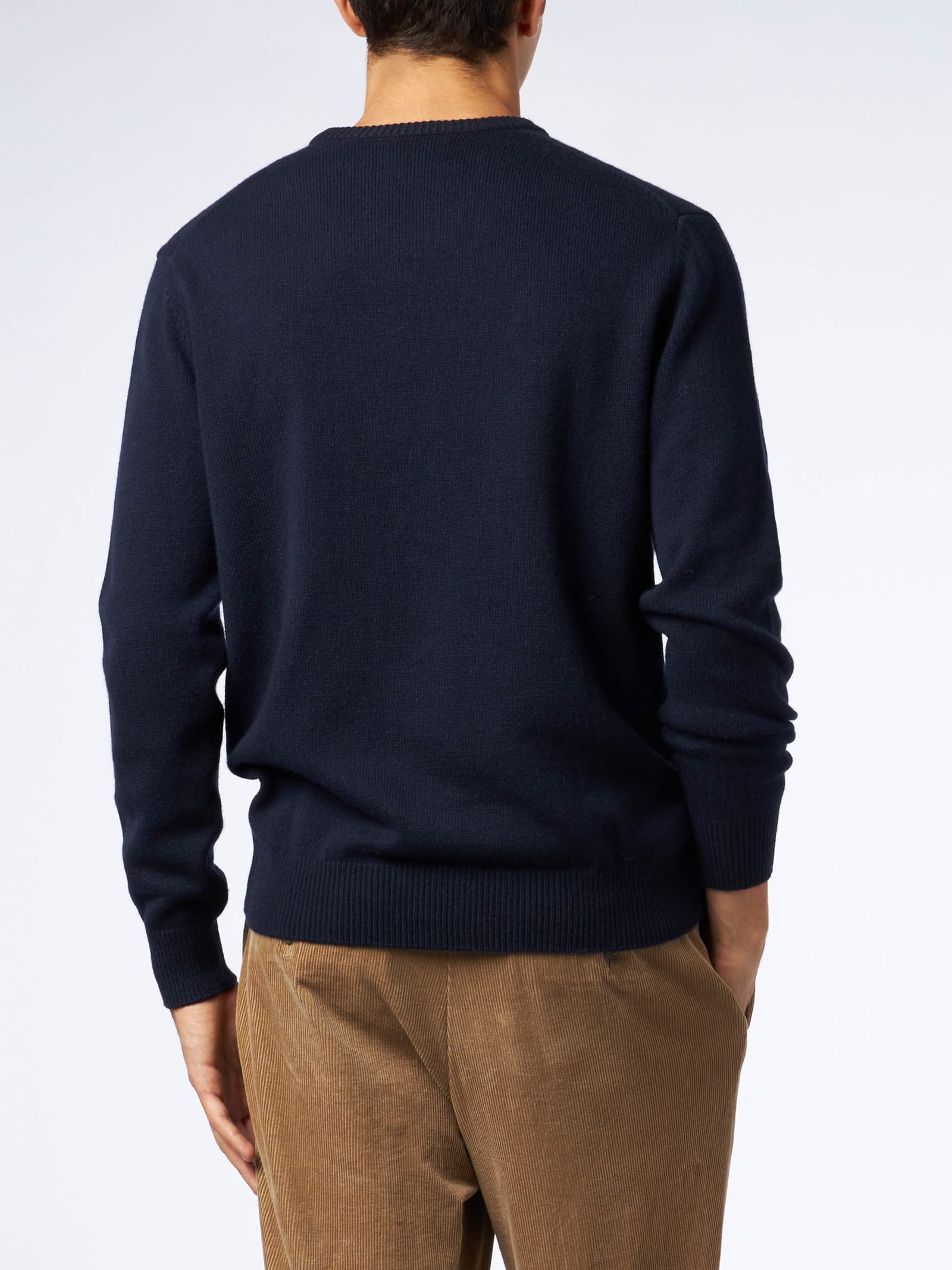 Mc2 Saint Barth Man Crewneck Donegal Sweater With English Pointer Jacquard In Blue