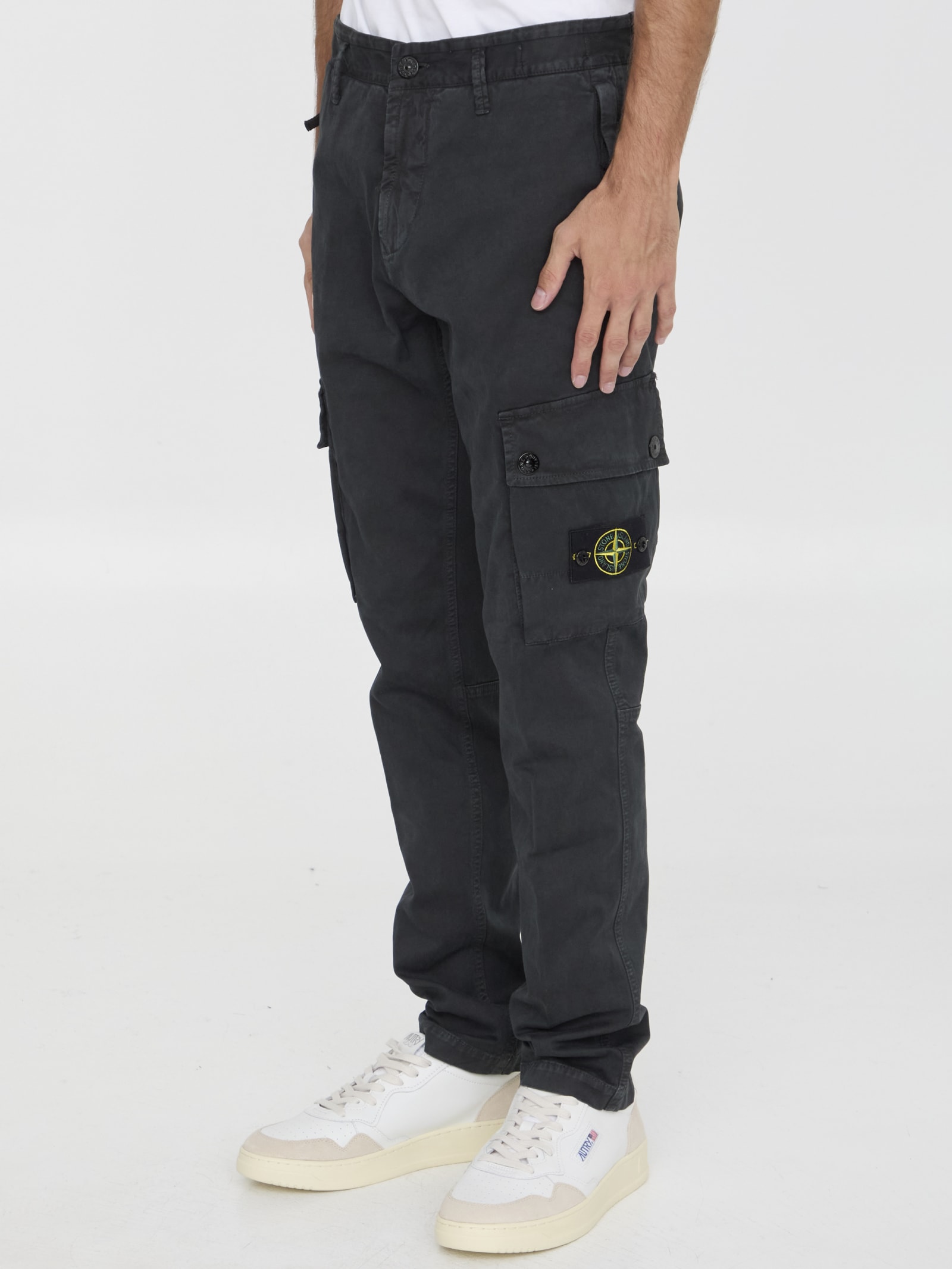 Shop Stone Island Slim Pants In Nero