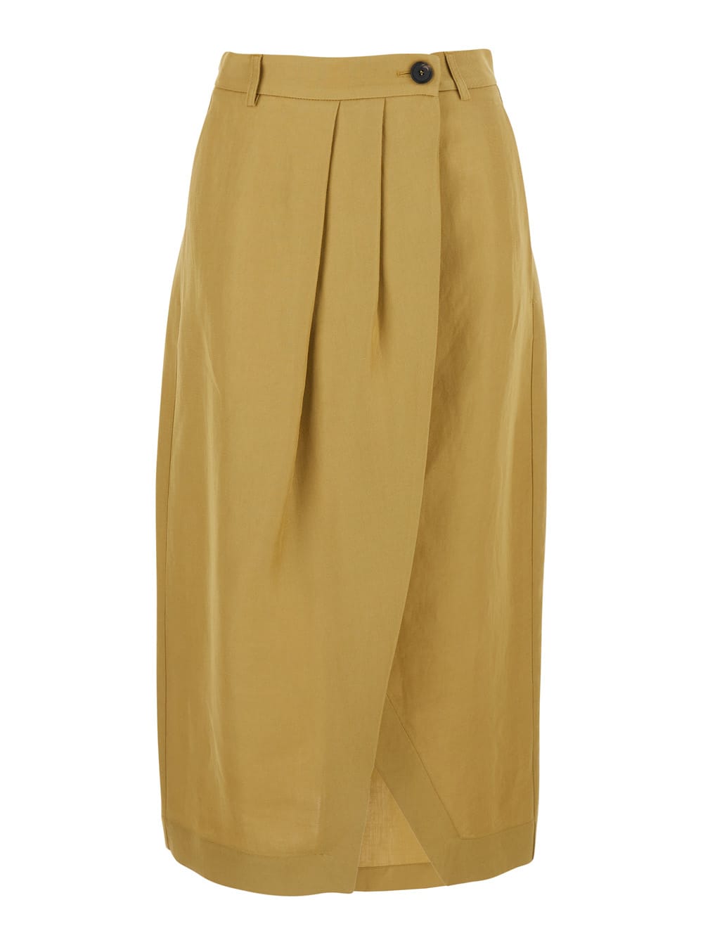 nilla Beige Skirt With Belt Loops And Pleated Details In Viscose And Linen Blend Woman