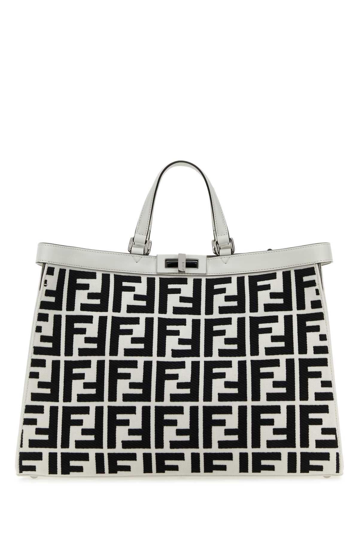 Shop Fendi Embroidered Fabric X-tote Shopping Bag In Whitericenerop