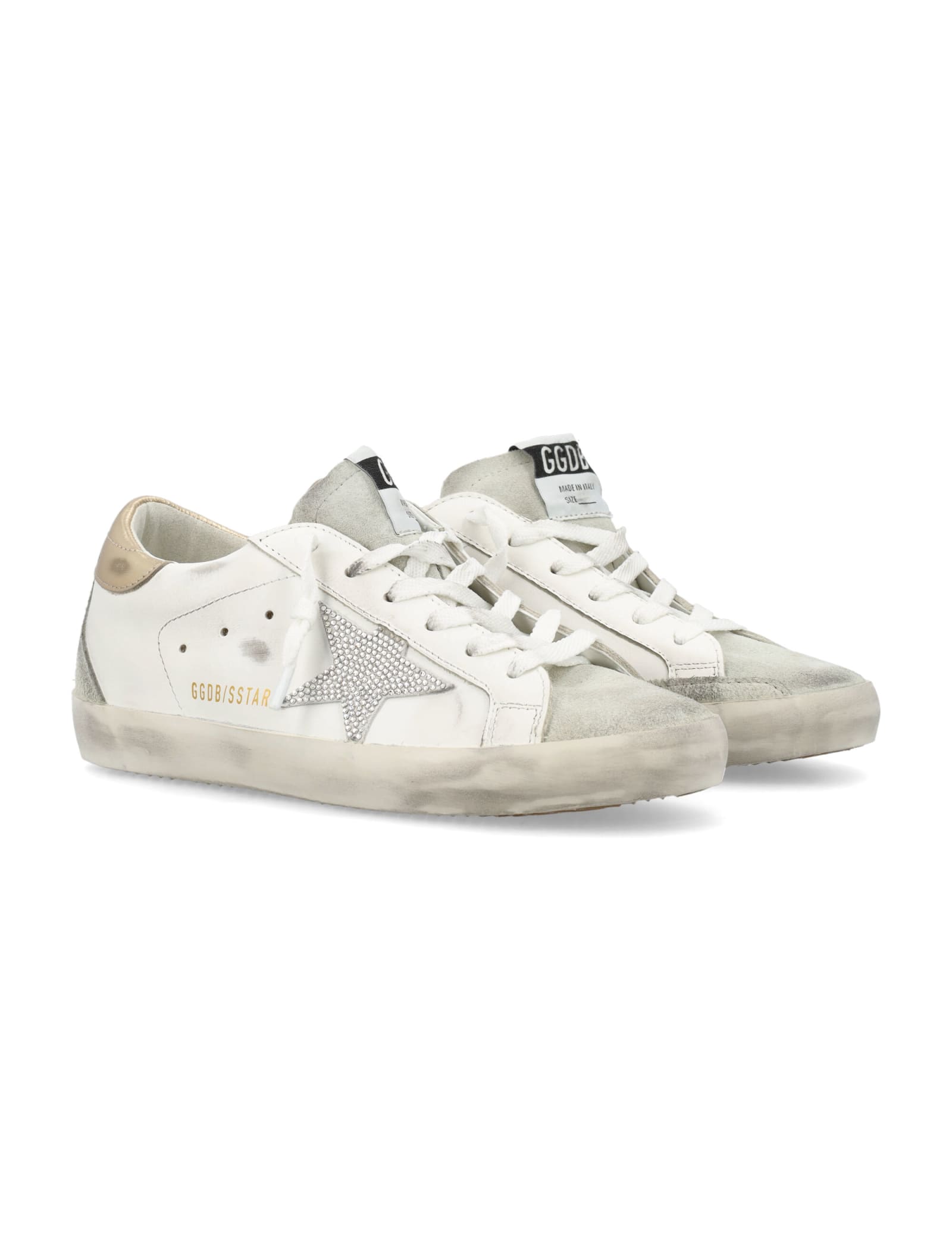 Shop Golden Goose Superstar Crystal Star Sneaker In White Crystal Gold