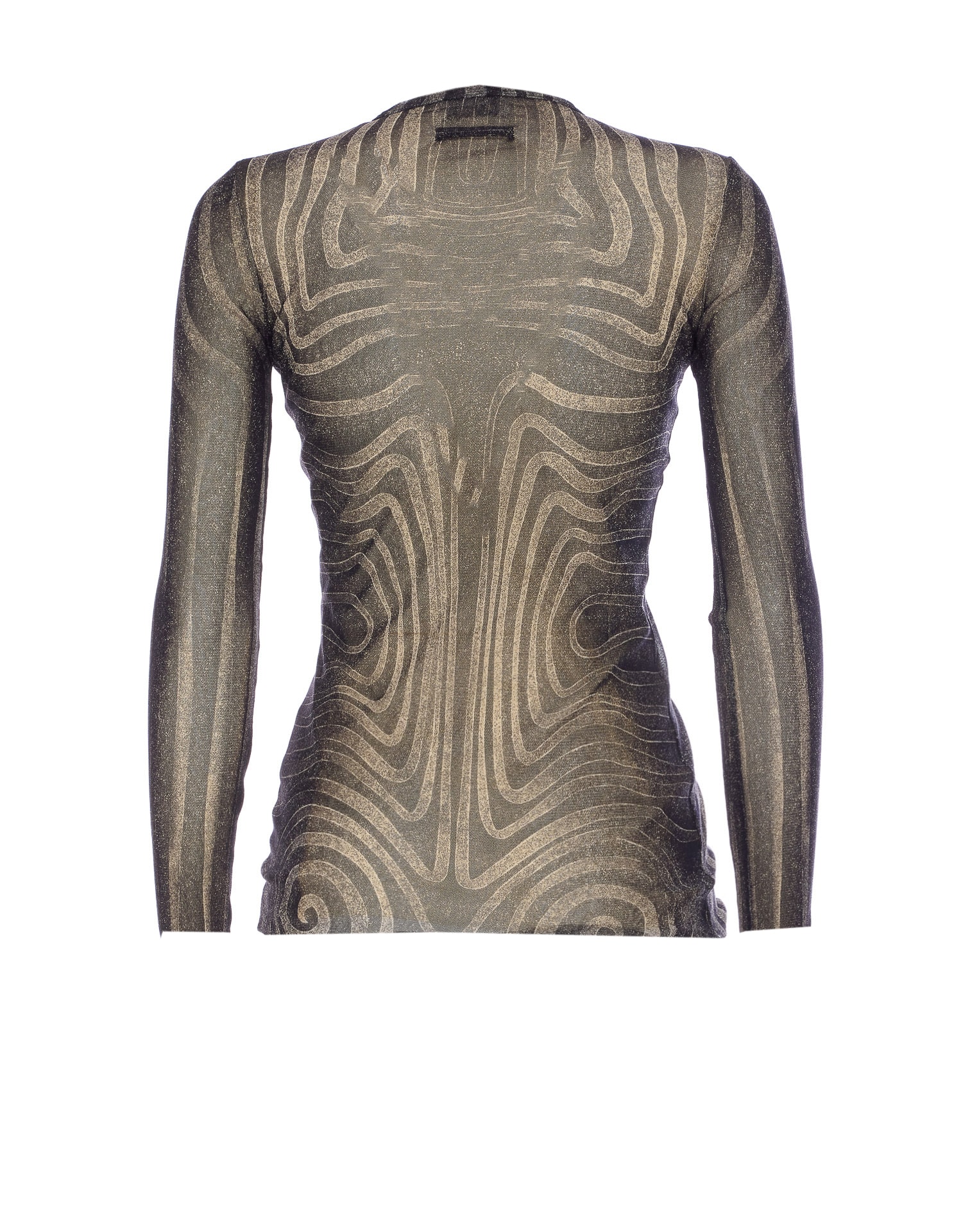 Jean Paul Gaultier Mesh Top With Geometric Pattern And Spiral Print In Black