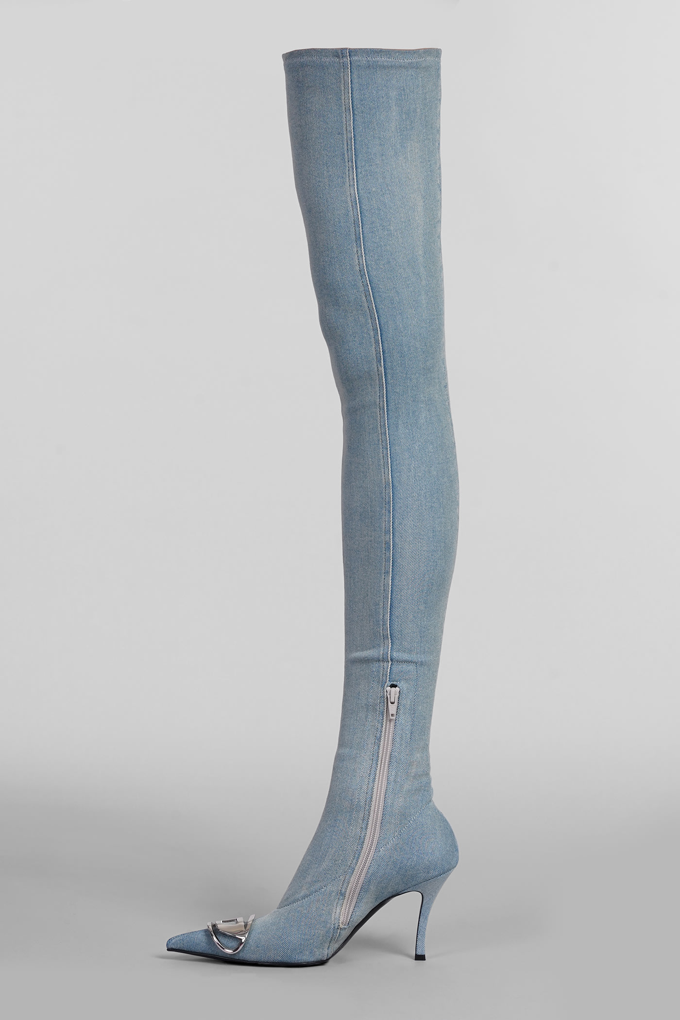 Shop Diesel Venus D High Heels Boots In Cyan Denim