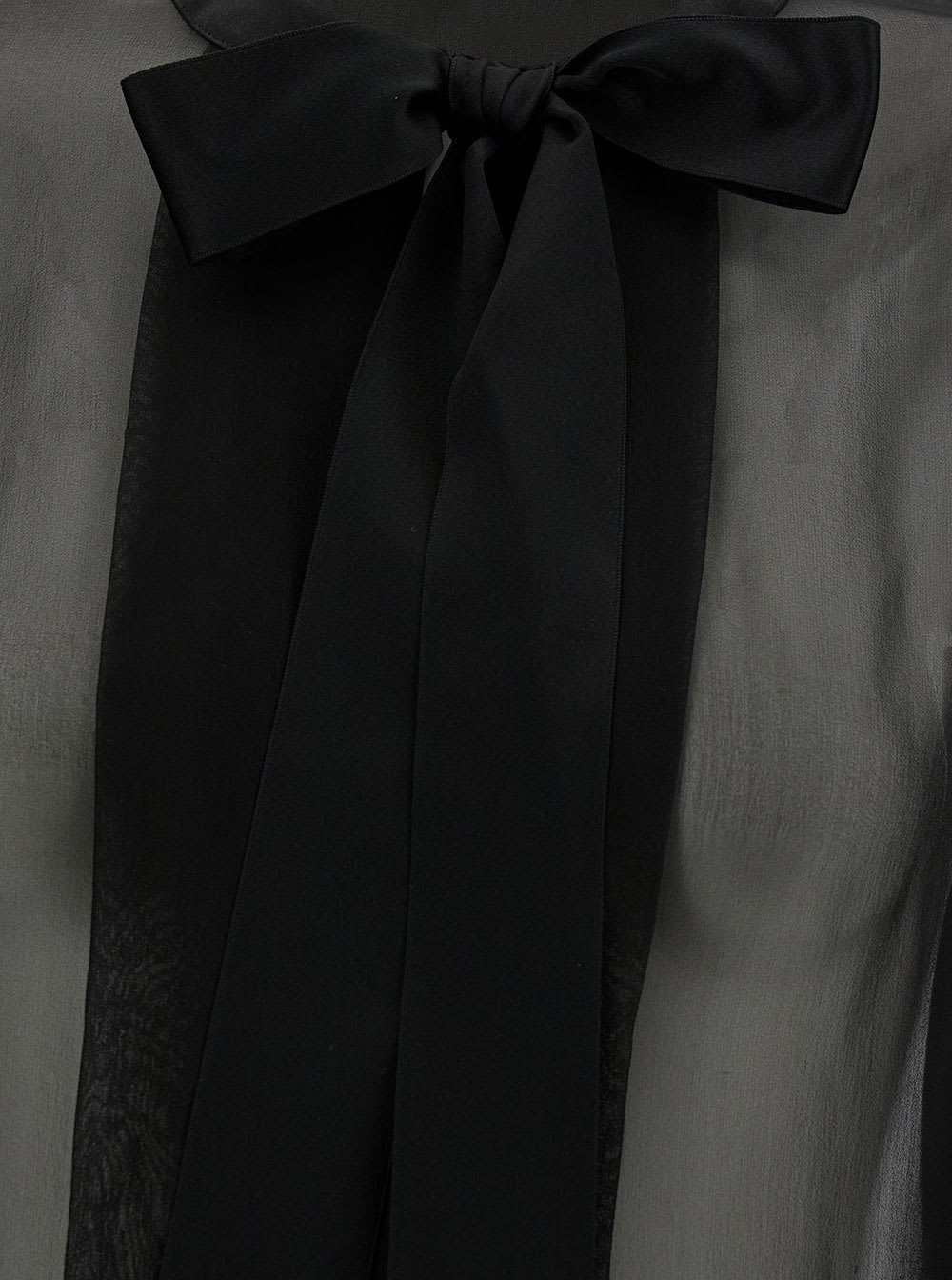 Shop Saint Laurent Black Shirt With Bow Detail In Semi-sheer Silk Woman