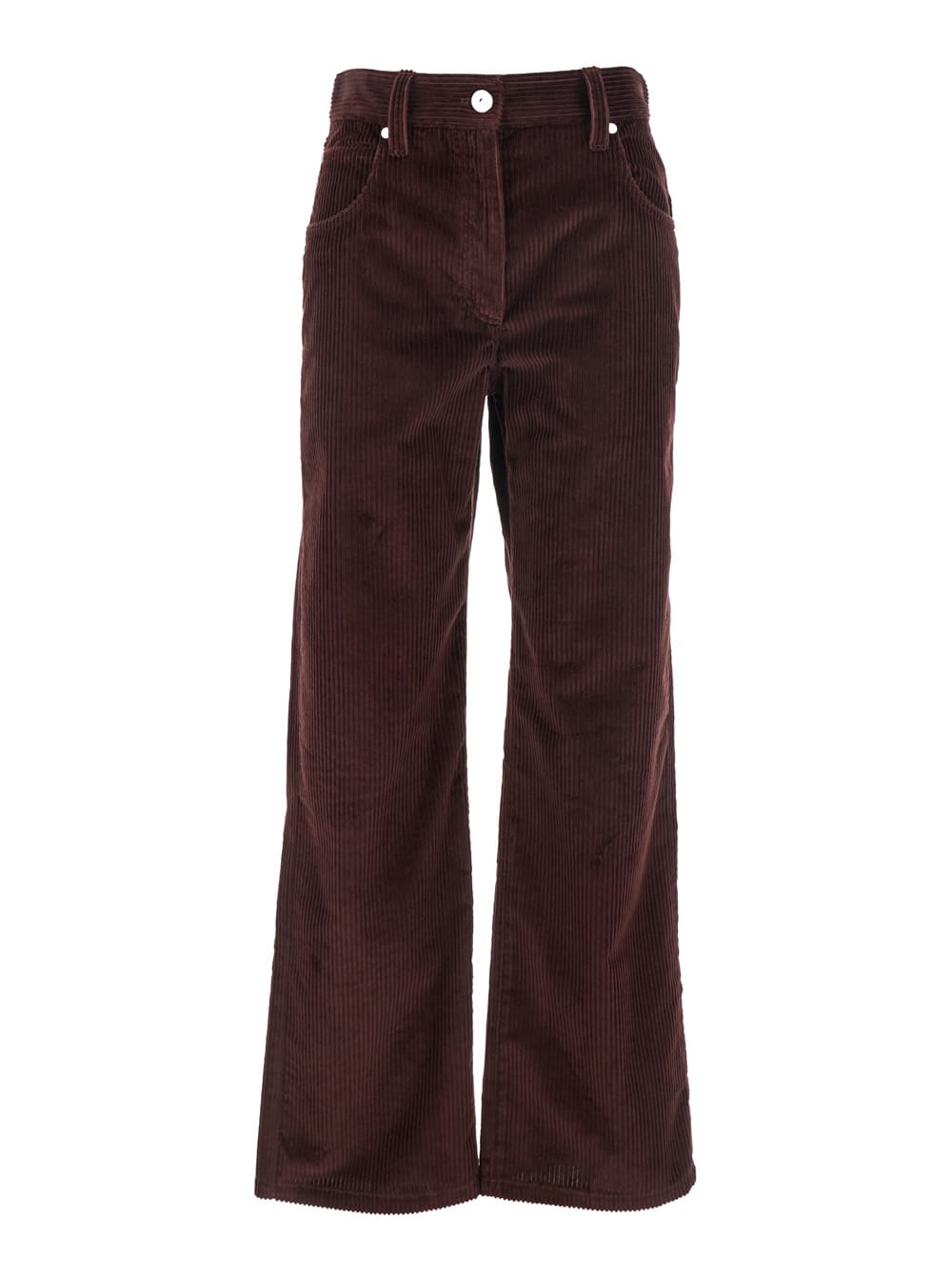 Bordeaux Corduroy Pants With Concealed Front Closure In Cotton Woman
