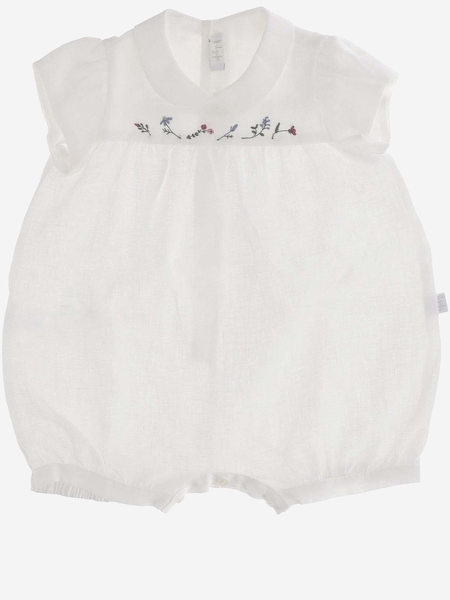 Il Gufo Babies' Soft Linen Romper With Embroidery In White