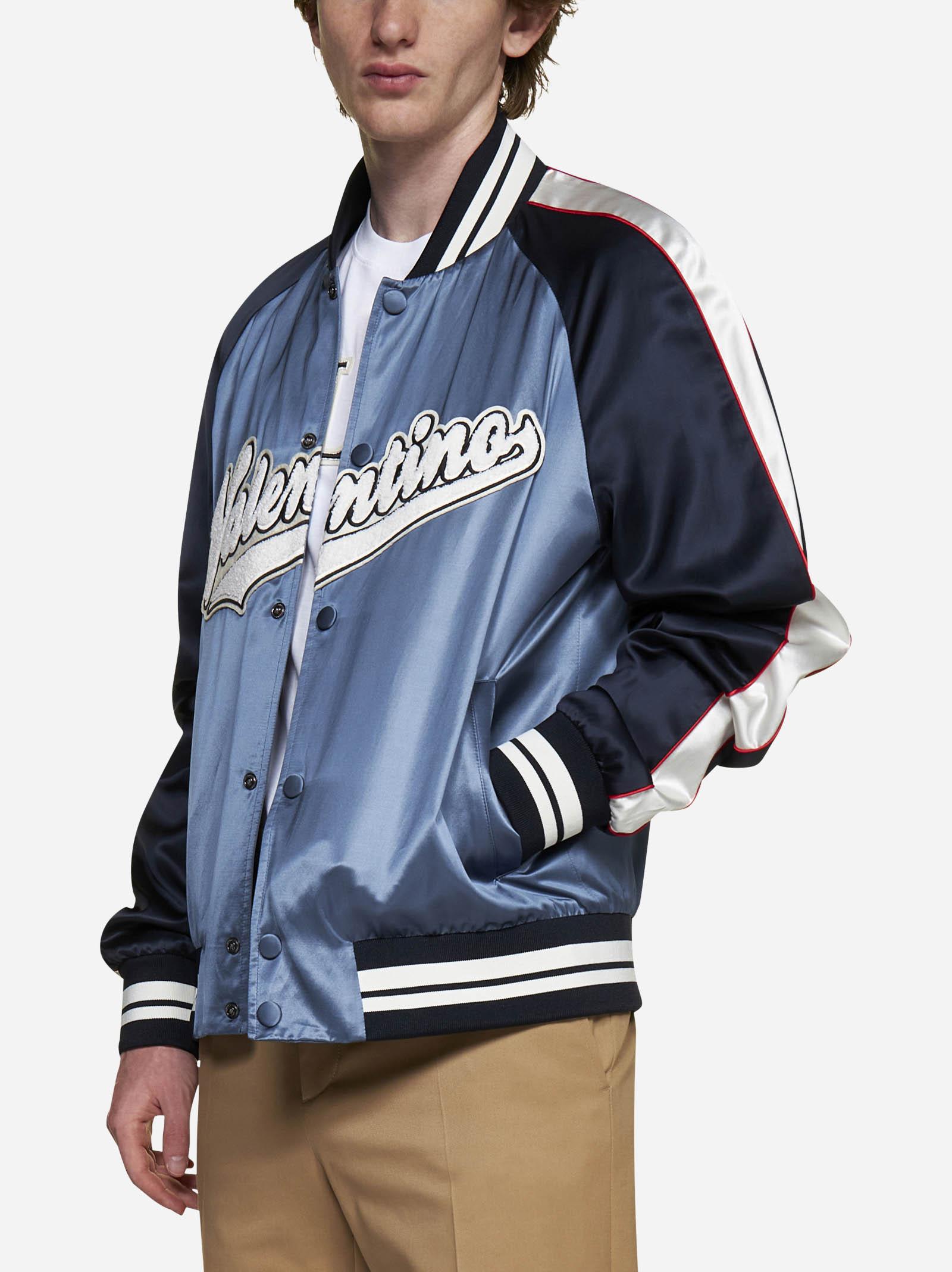 Valentino Logo-patch Viscose And Cotton Bomber Jacket In 7na