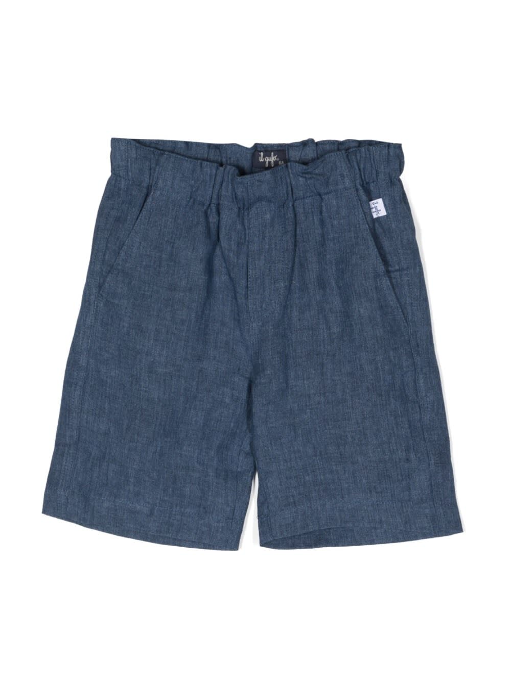 IL GUFO BLUE BERMUDA SHORTS WITH ELASTIC WAISTBAND AND LOGO PATCH IN LINEN BOY