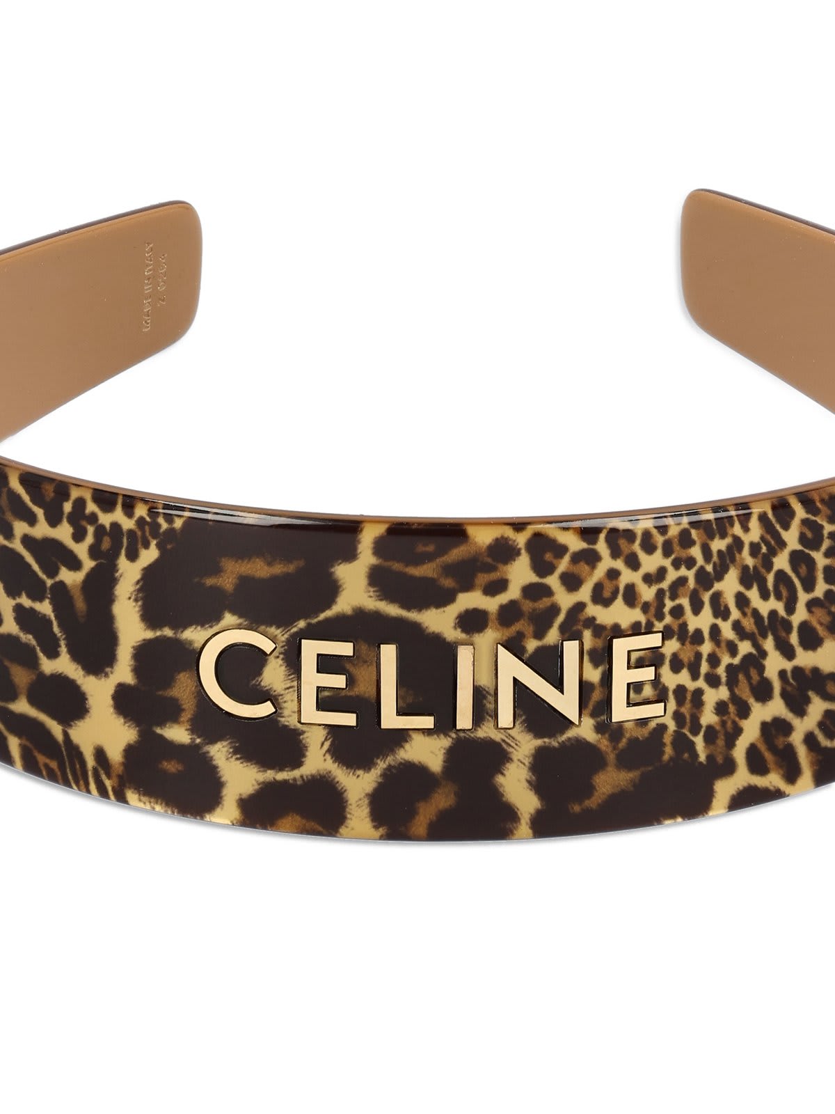 Shop Celine Logo Signature Headband In Leopard Gold