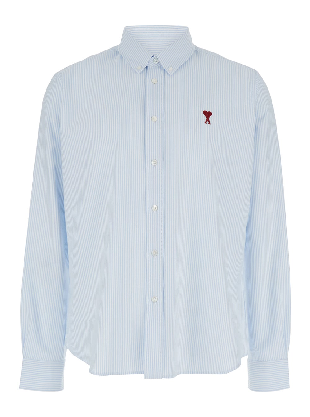 Light Blue Striped Shirt With Adc Embroidery In Cotton Man