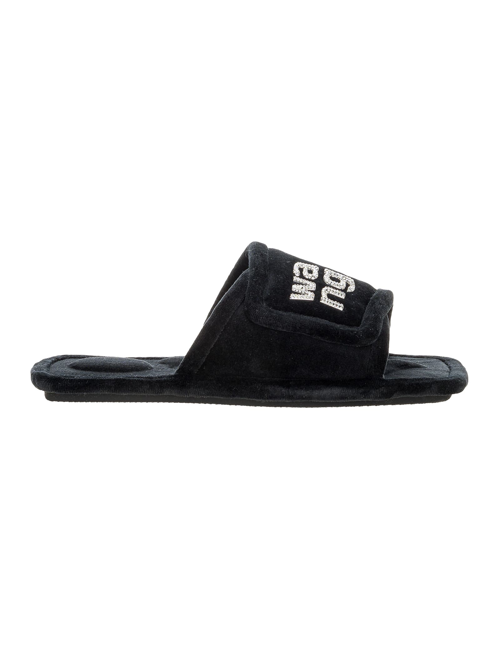 Buy Alexander Wang Lana Padded Velour Crystal Logo Slippers online, shop Alexander Wang shoes with free shipping