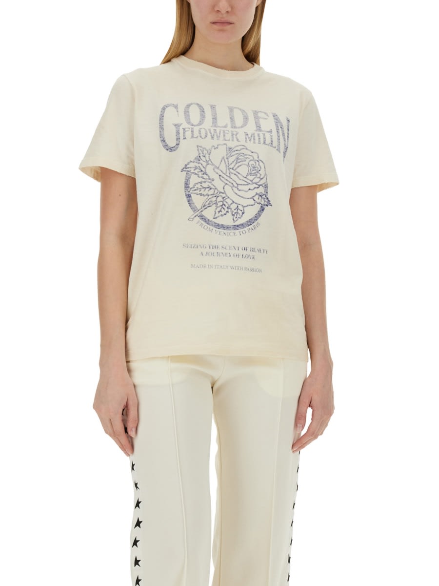 Shop Golden Goose Logo Print T-shirt In Beige