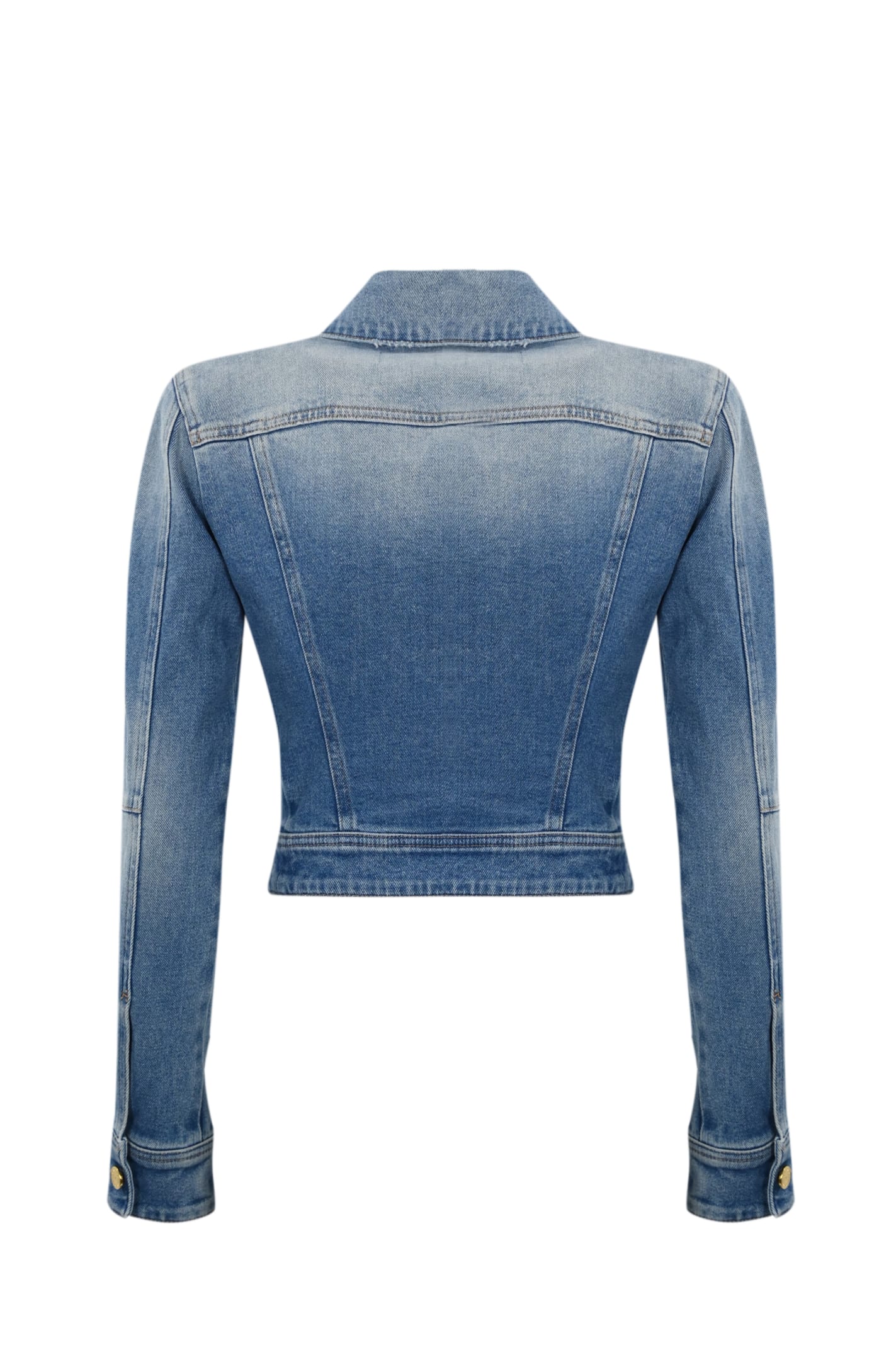 Shop Elisabetta Franchi Cropped Denim Jacket In Azzurro