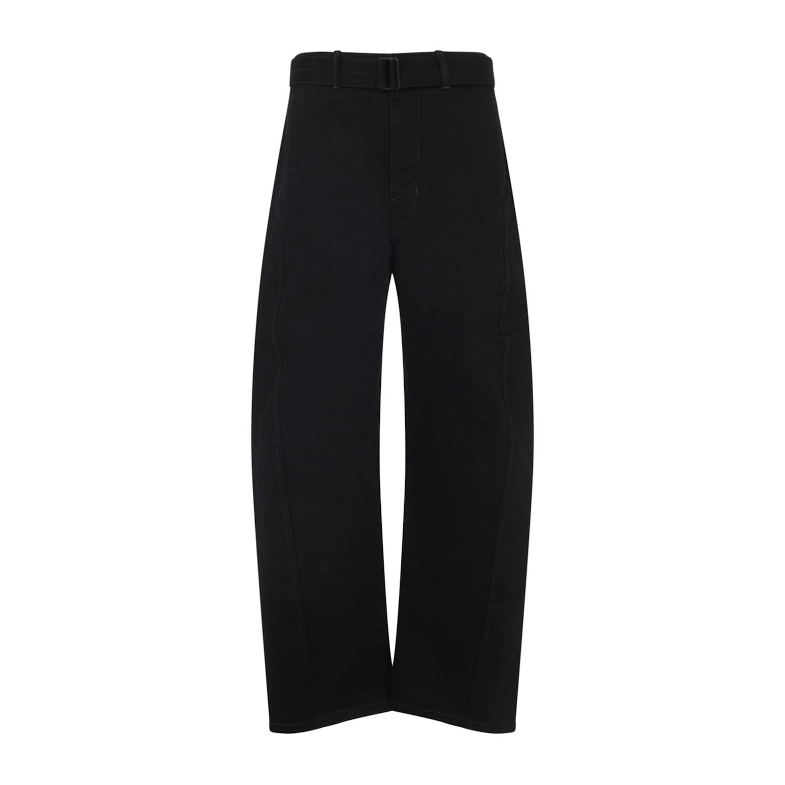 Lemaire High-waisted Wide-leg Black Trousers With Tailored Belt In Black