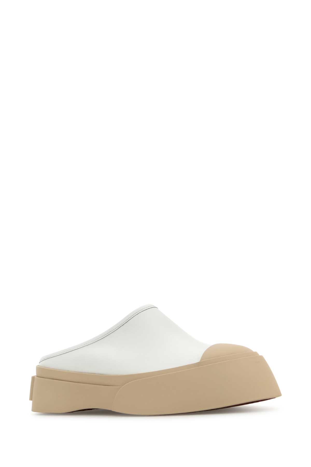 Shop Marni White Leather Pablo Slippers In Lilywhite