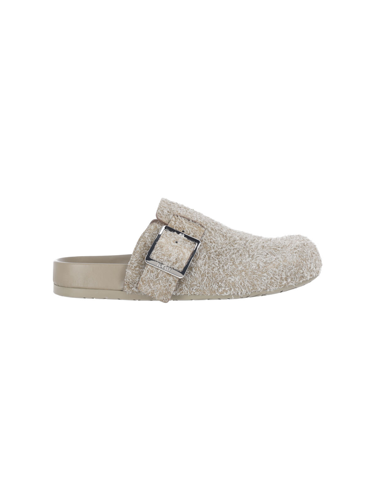 Loewe Ease Buckle Brushed Suede Mules In Neutral