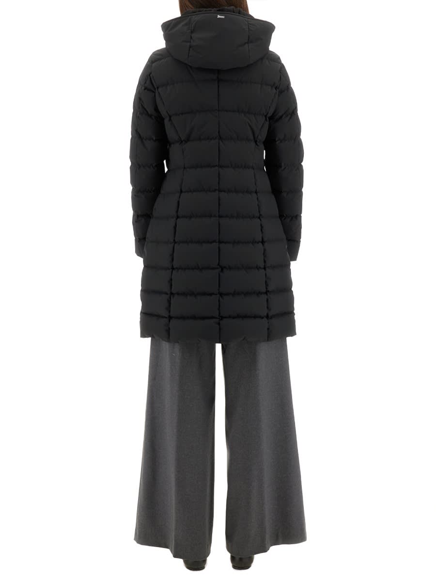Herno Padded Hooded Long Down Jacket Zip Pockets In Black