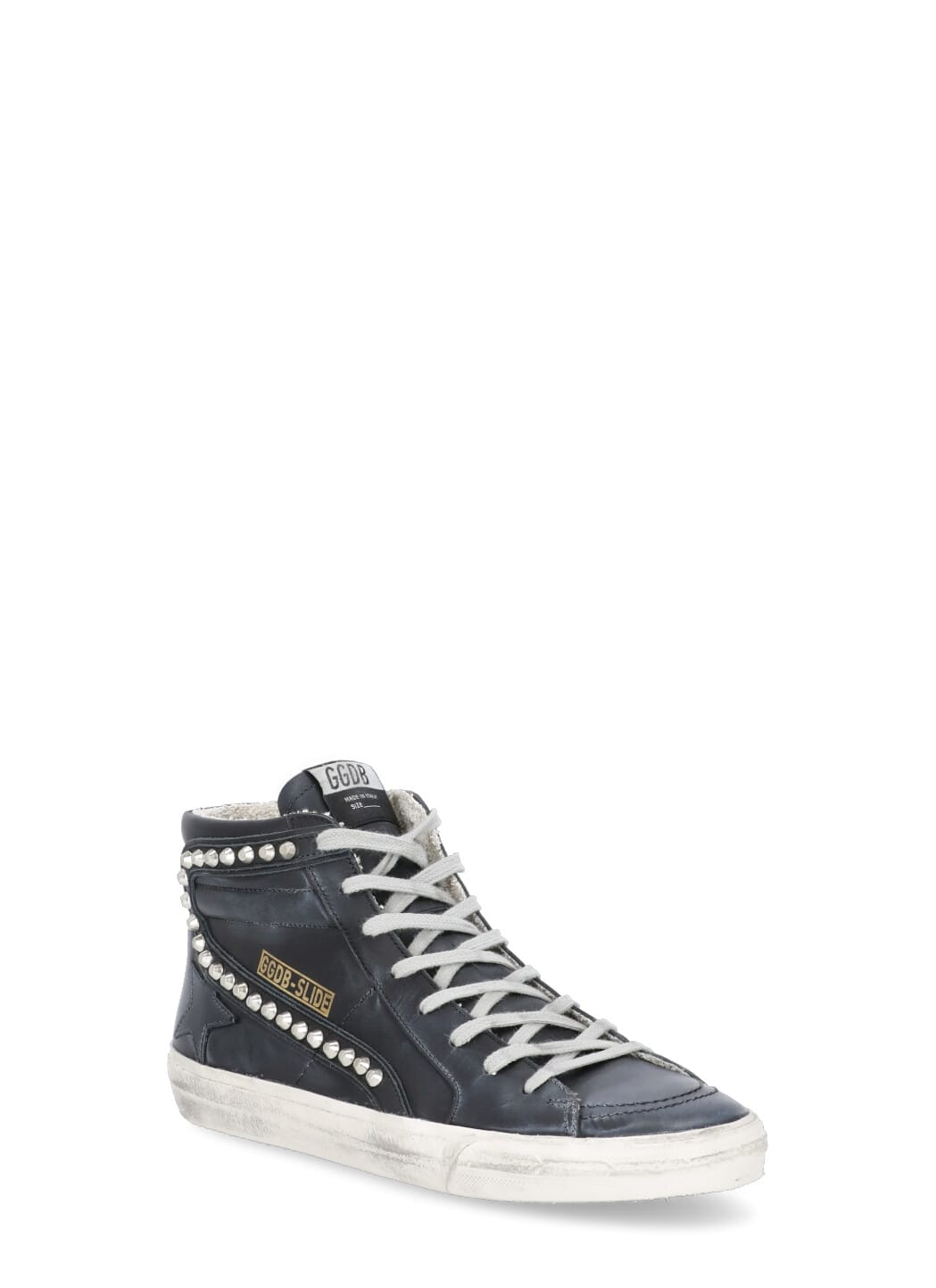 Golden Goose Slide Leather Upper Star List And W In Black