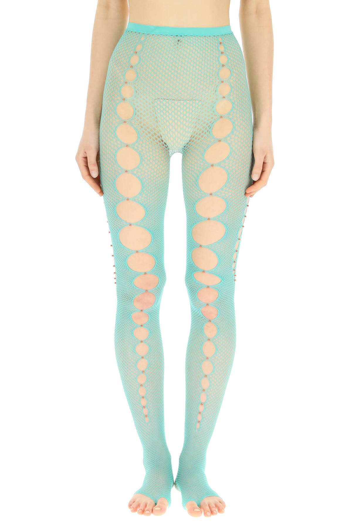 Shop Rui Mesh Stockings With Cut-out And Beads In Seafoam (green)