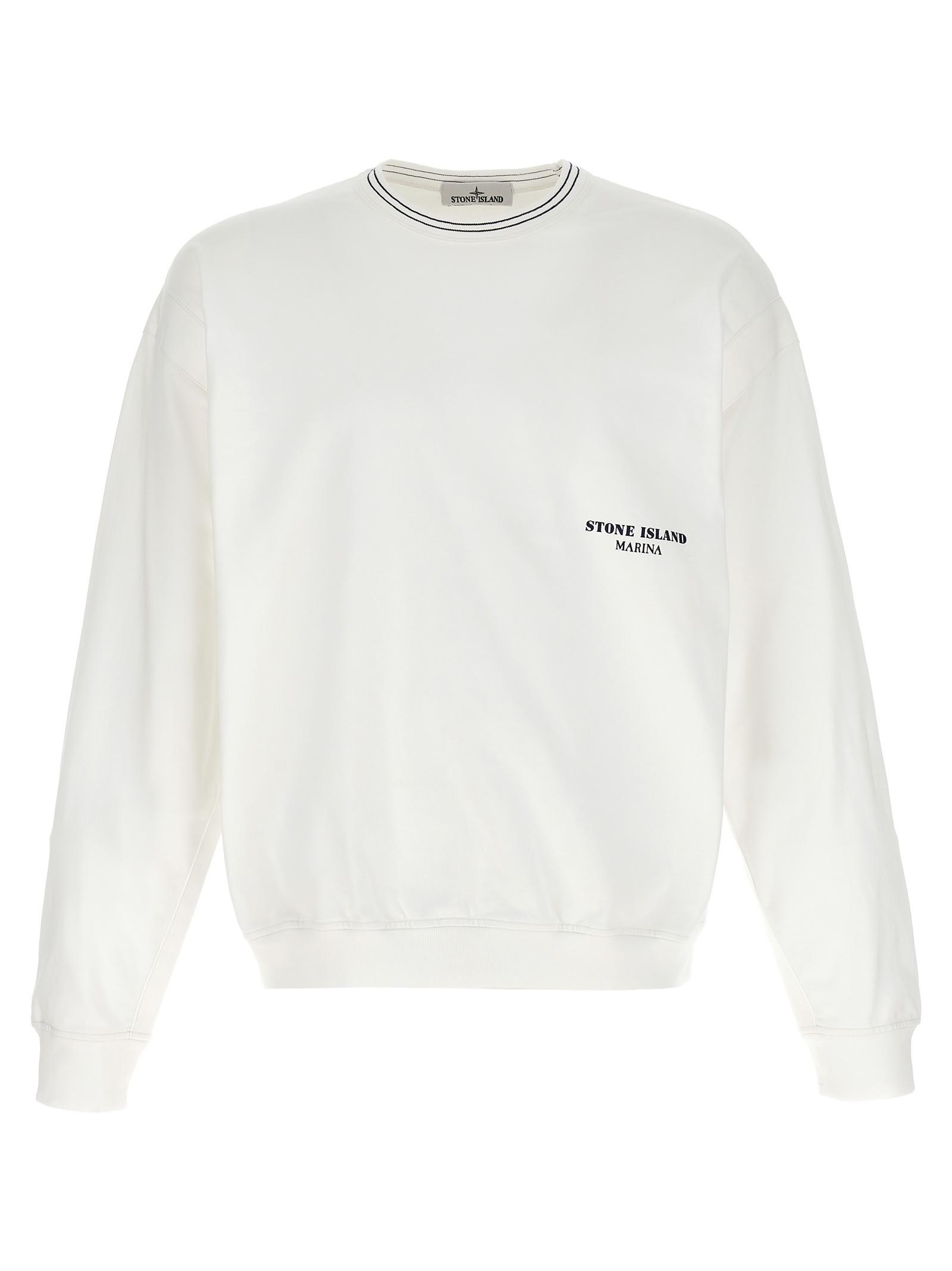 Shop Stone Island Logo Print Sweatshirt In White