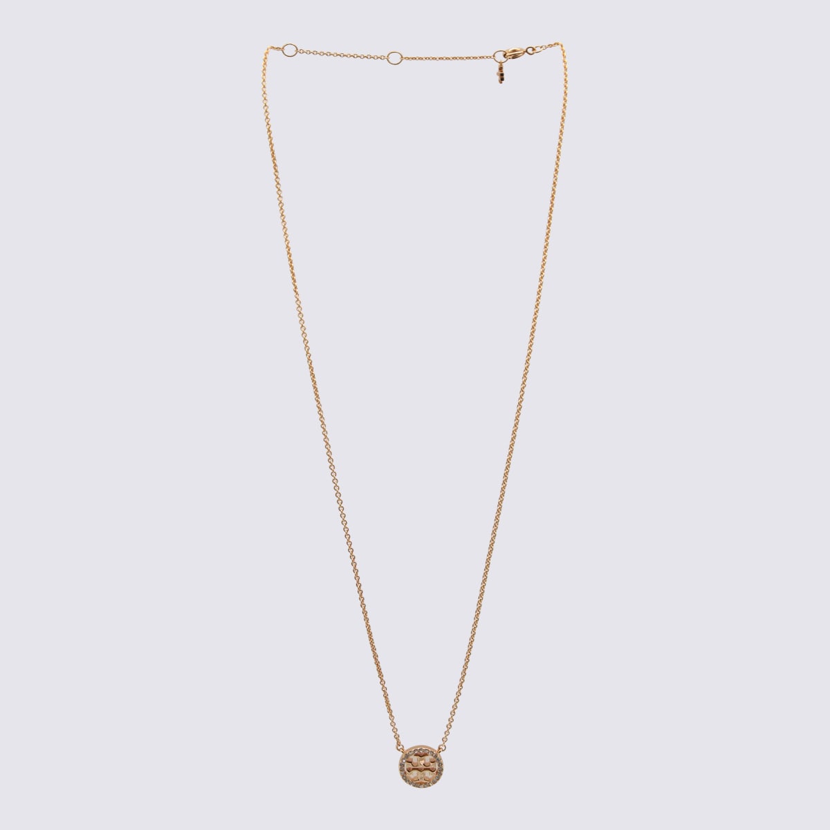 Shop Tory Burch Rose Gold Metal Necklace In Rose Gold / Crystal