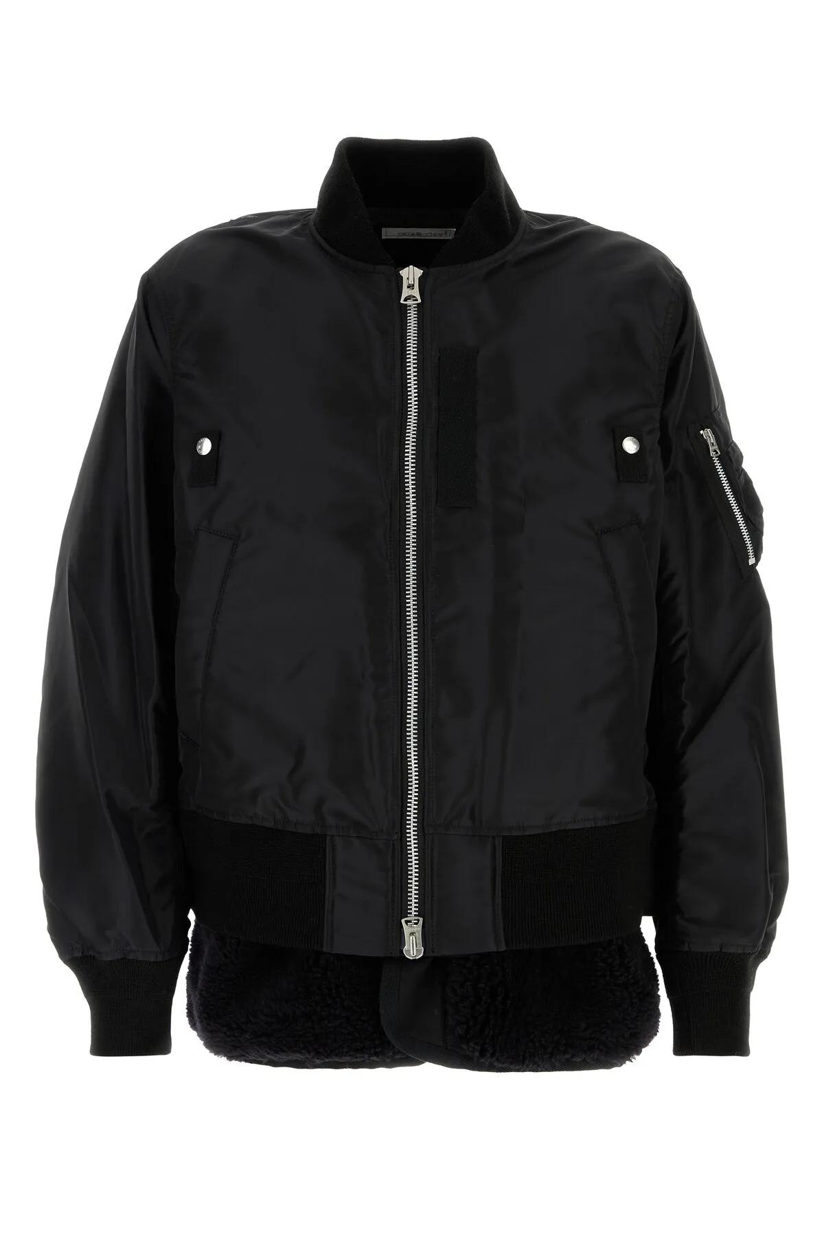 Shop Sacai Black Nylon Bombe Jacket