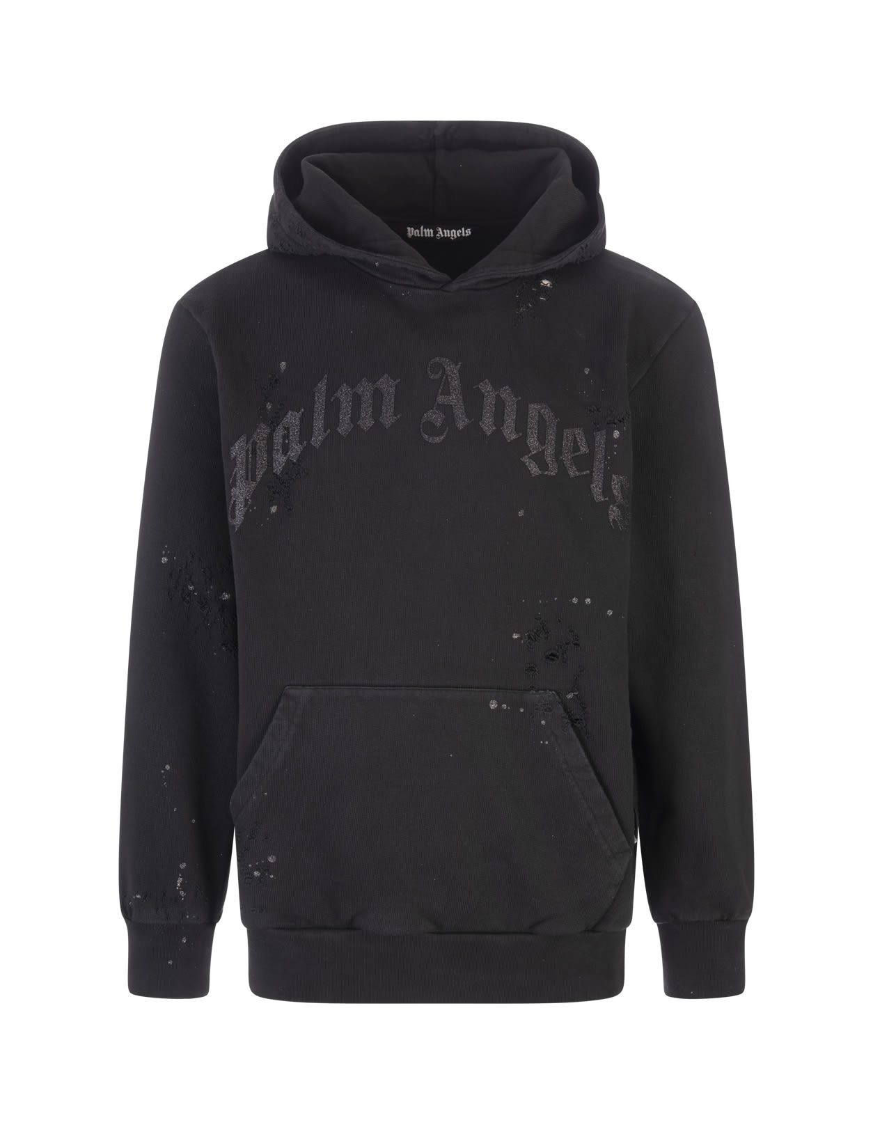 Palm Angels Black Hoodie With Glitter Logo